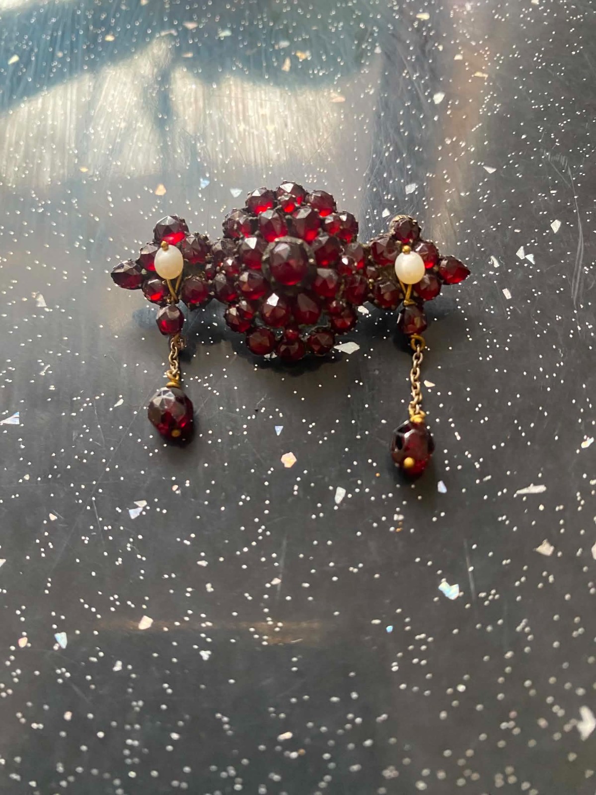 Antique Bohemian Garnet Brooch with Pearls Antique Bohemian Garnet Brooch with Pearls