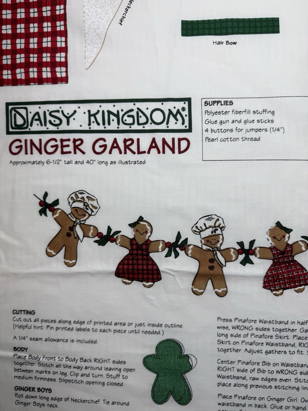 Lot of 2 VTG 1995 Daisy Kingdom Ginger Garland Fabric Panels Holiday Sew Uncut
