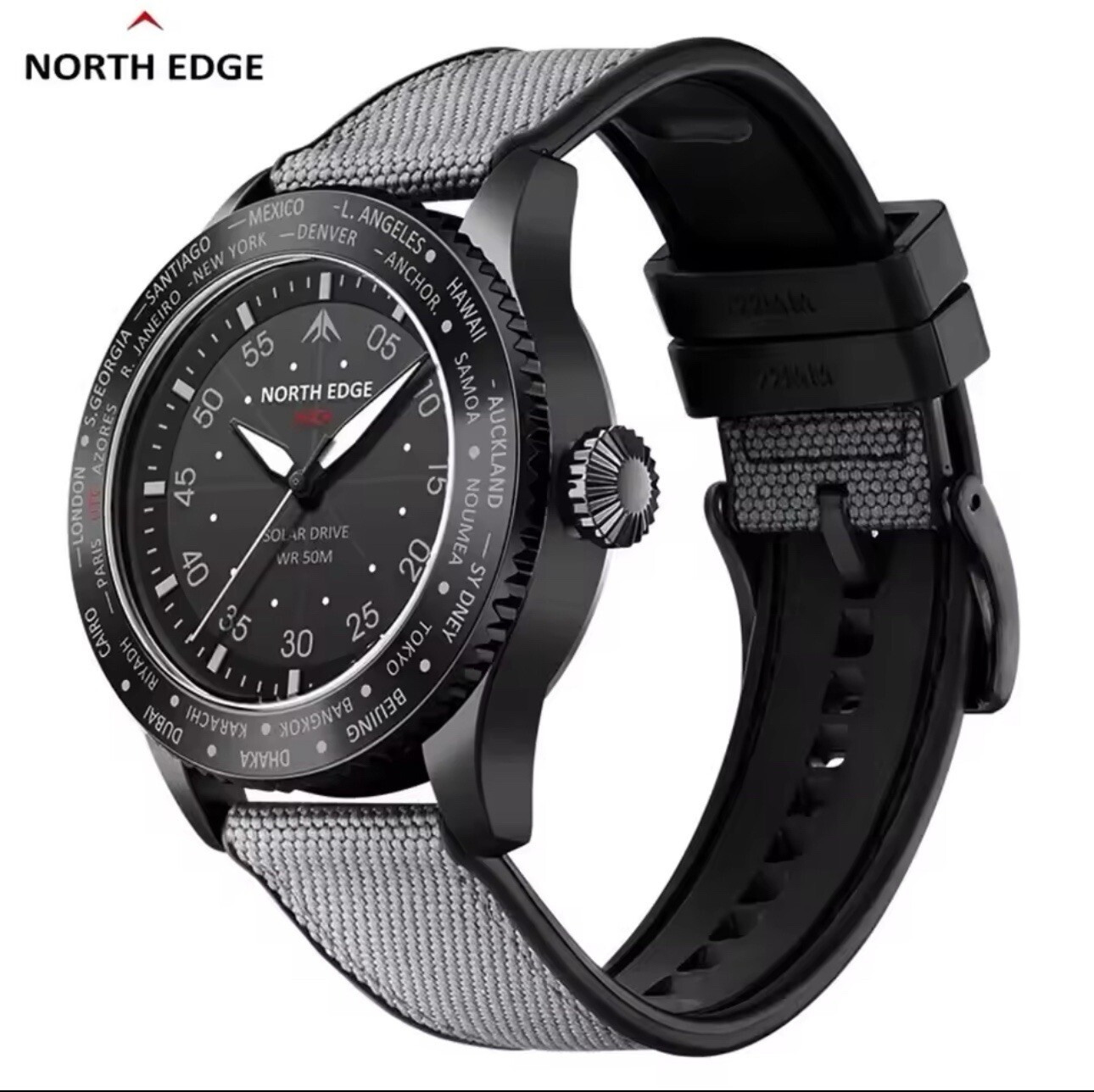 North Edge Solar Powered Watch For Men Military Sports Nylon Strap Waterproof