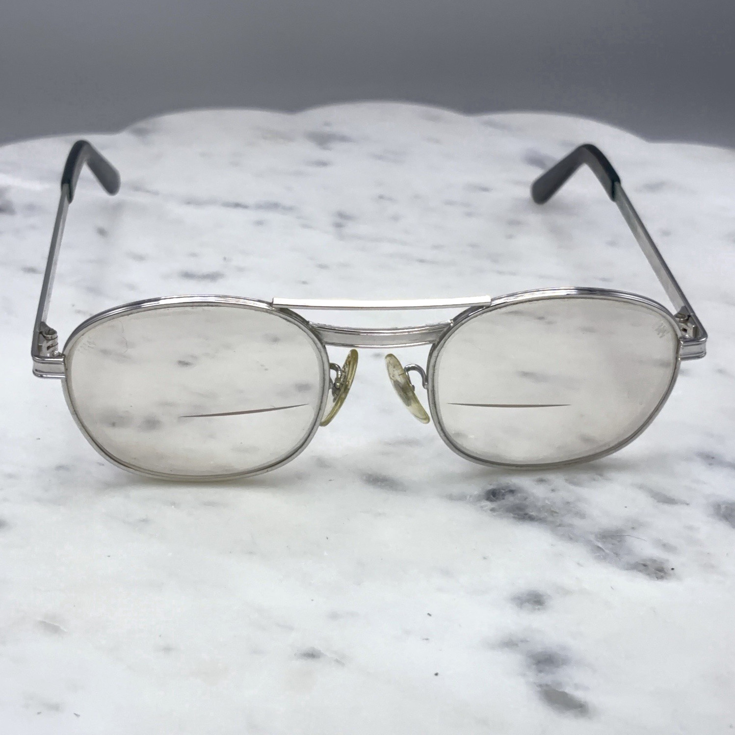 VTG Z87 Titmus  5 3/4 Double Bridge Silver Aviator Eyeglasses Frames Only 54-22