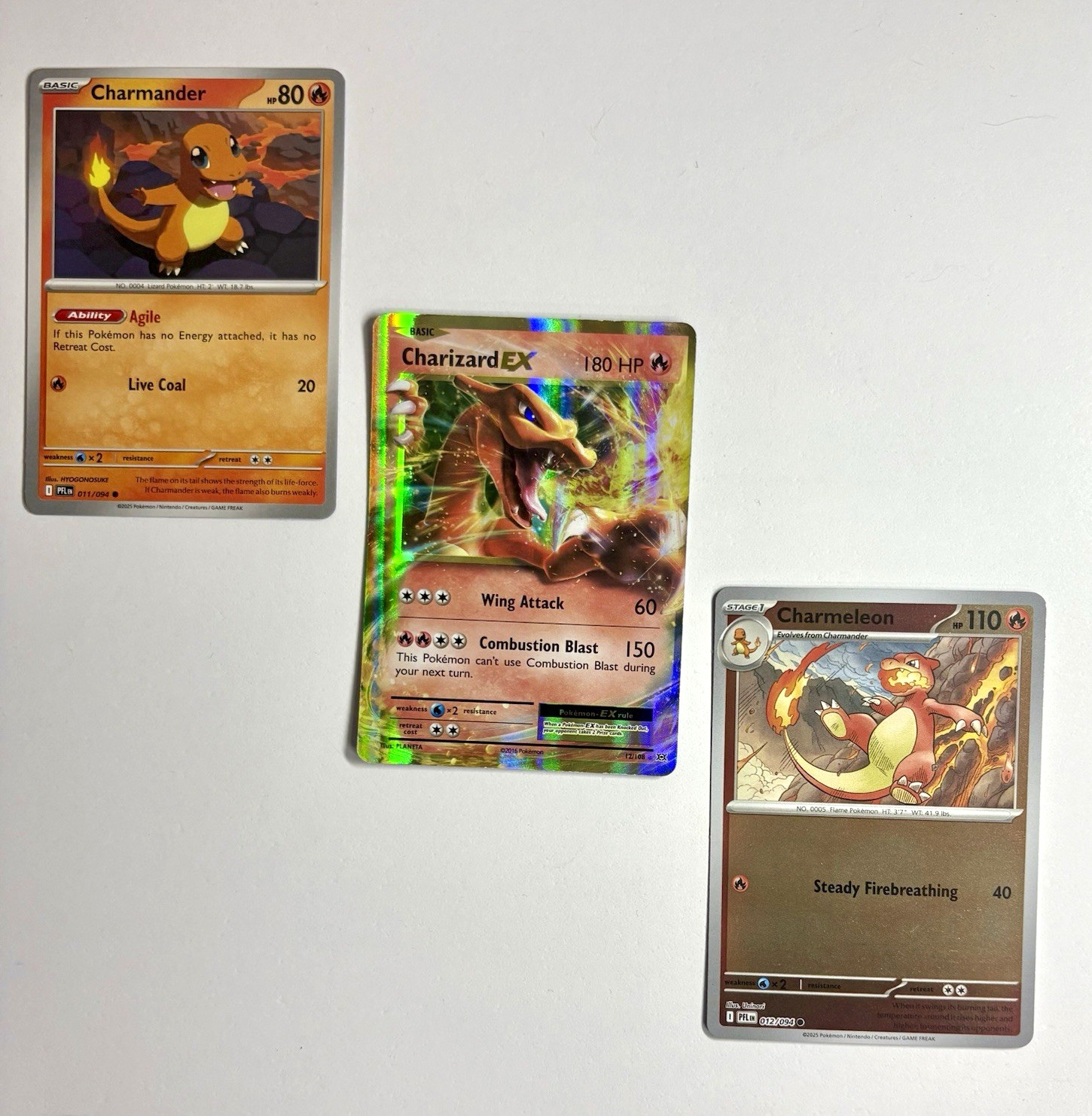 Pokémon TCG Charizard EX Charmander Charmeleon 3-Card Lot Holo 12/108 Pokémon TCG Charizard EX Charmander Charmeleon 3-Card Lot Holo 12/108
