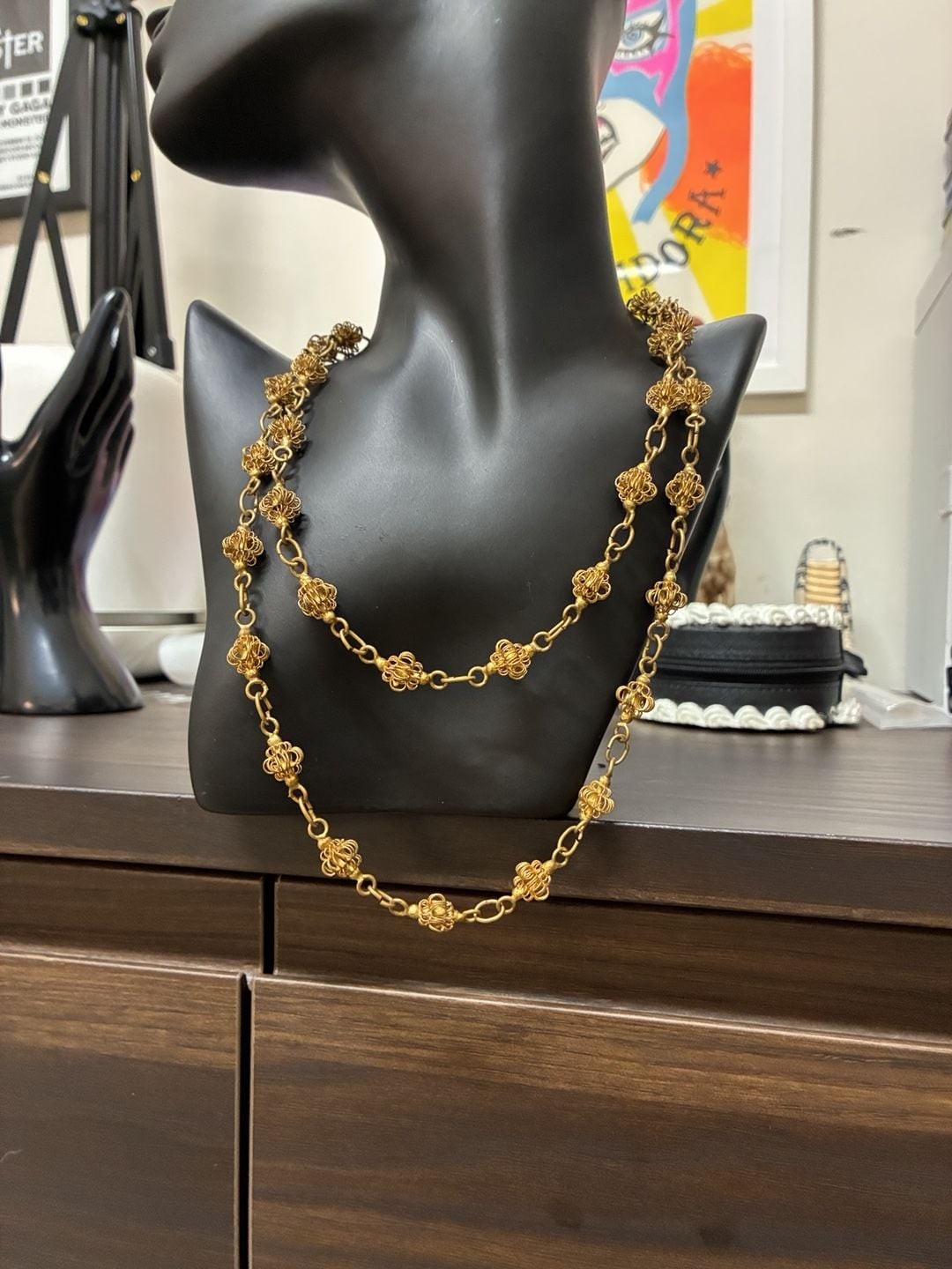 RARE Antique Victorian Filigree Cage Sautoir Necklace Gold Tone Wire Ball Chain RARE Antique Victorian Filigree Cage Sautoir Necklace Gold Tone Wire Ball Chain