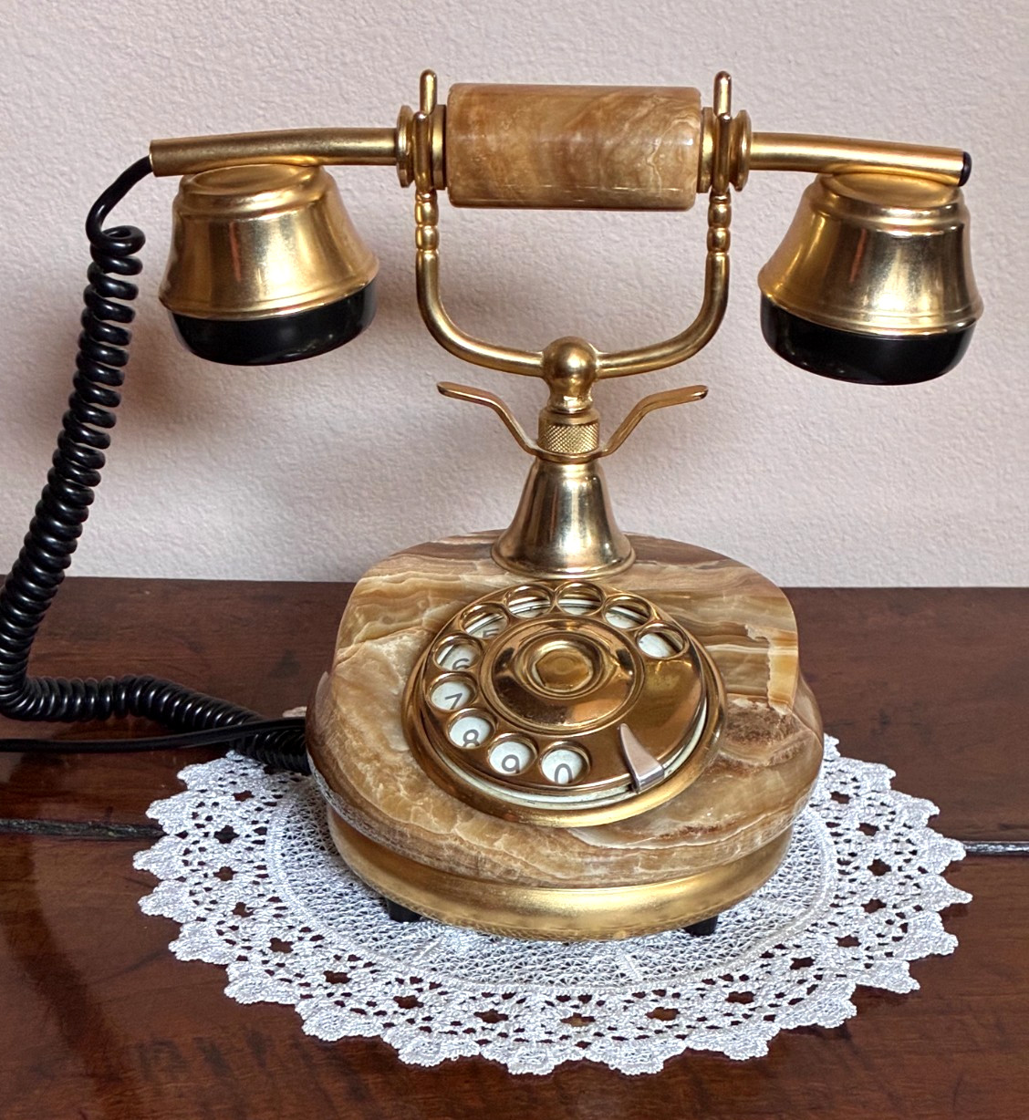 Vintage Italian Marble, Onyx and Brass Rotary Telephone