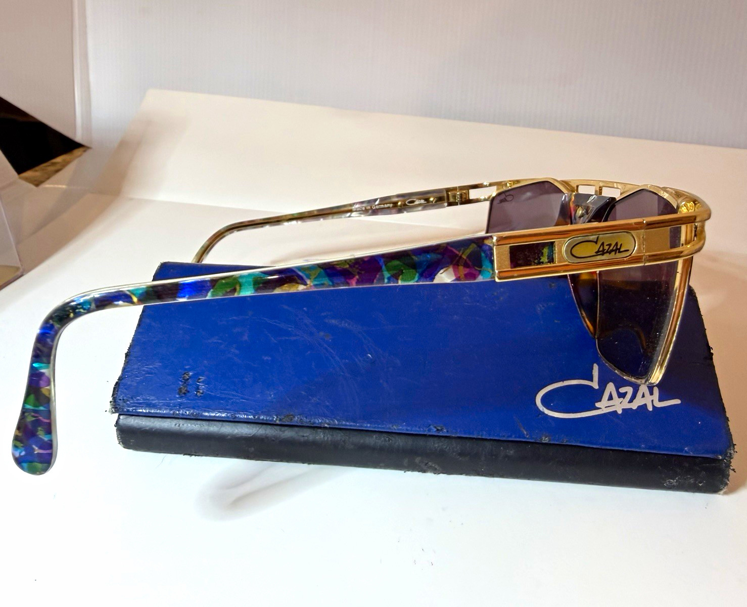 RARE Vintage CAZAL Sunglasses Gold Purple Germany Oversized Shield W/ Case Paper RARE Vintage CAZAL Sunglasses Gold Purple Germany Oversized Shield W/ Case Paper