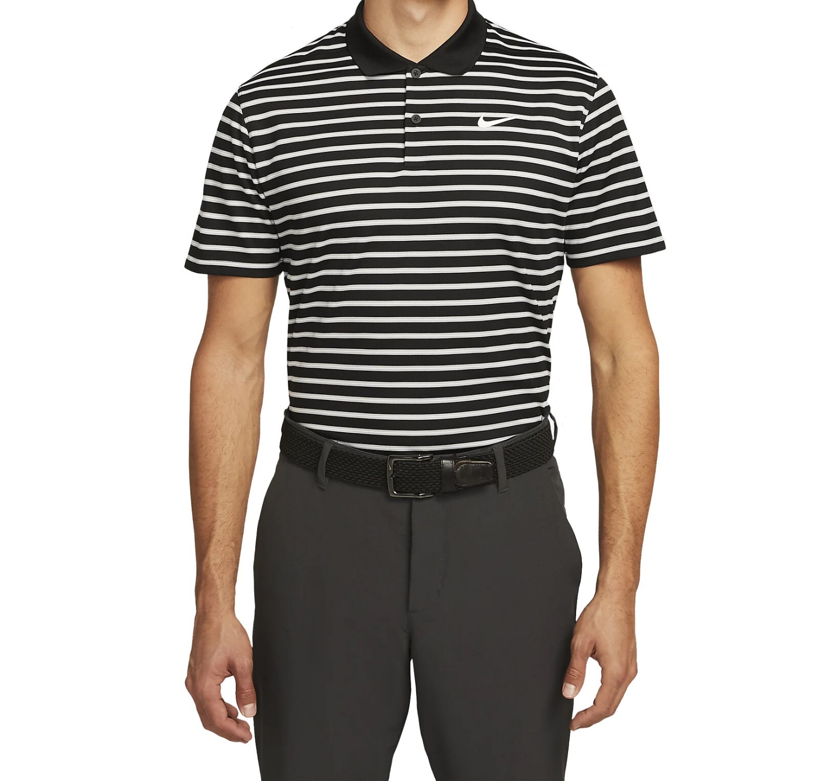 Nike Men\'s Dri-Fit Victory Golf Striped Polo Shirt in Black/White, DH0829-010 Nike Men\'s Dri-Fit Victory Golf Striped Polo Shirt in Black/White, DH0829-010