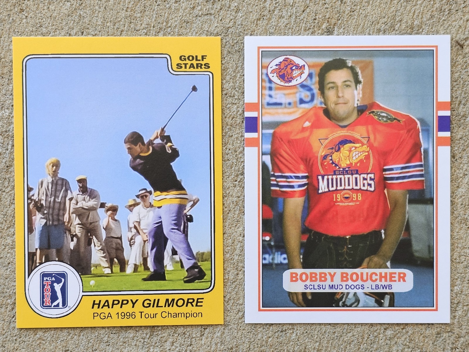 2x ADAM SANDLER CUSTOM TRADING CARDS (BOBBY BOUCHER WATERBOY & HAPPY GILMORE) 2x ADAM SANDLER CUSTOM TRADING CARDS (BOBBY BOUCHER WATERBOY & HAPPY GILMORE)