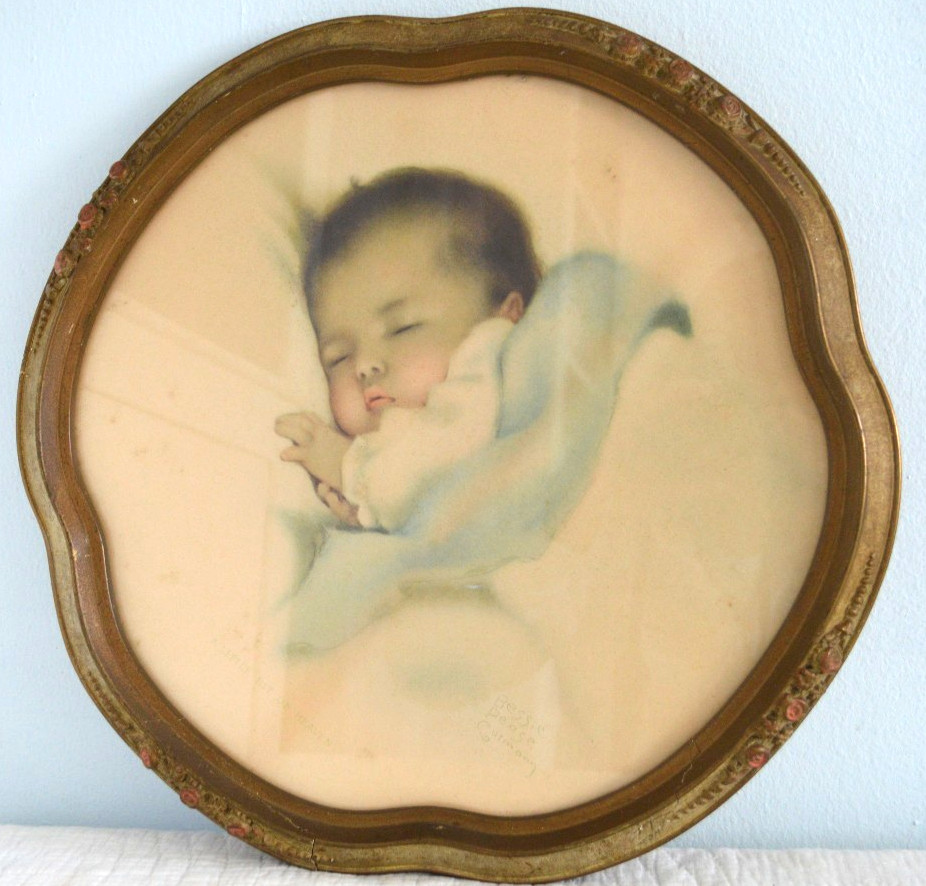 VINTAGE BESSIE PEASE FRAMED PRINT A LITTLE BIT HEAVEN CURVED ORNATE WOOD FRAME VINTAGE BESSIE PEASE FRAMED PRINT A LITTLE BIT HEAVEN CURVED ORNATE WOOD FRAME