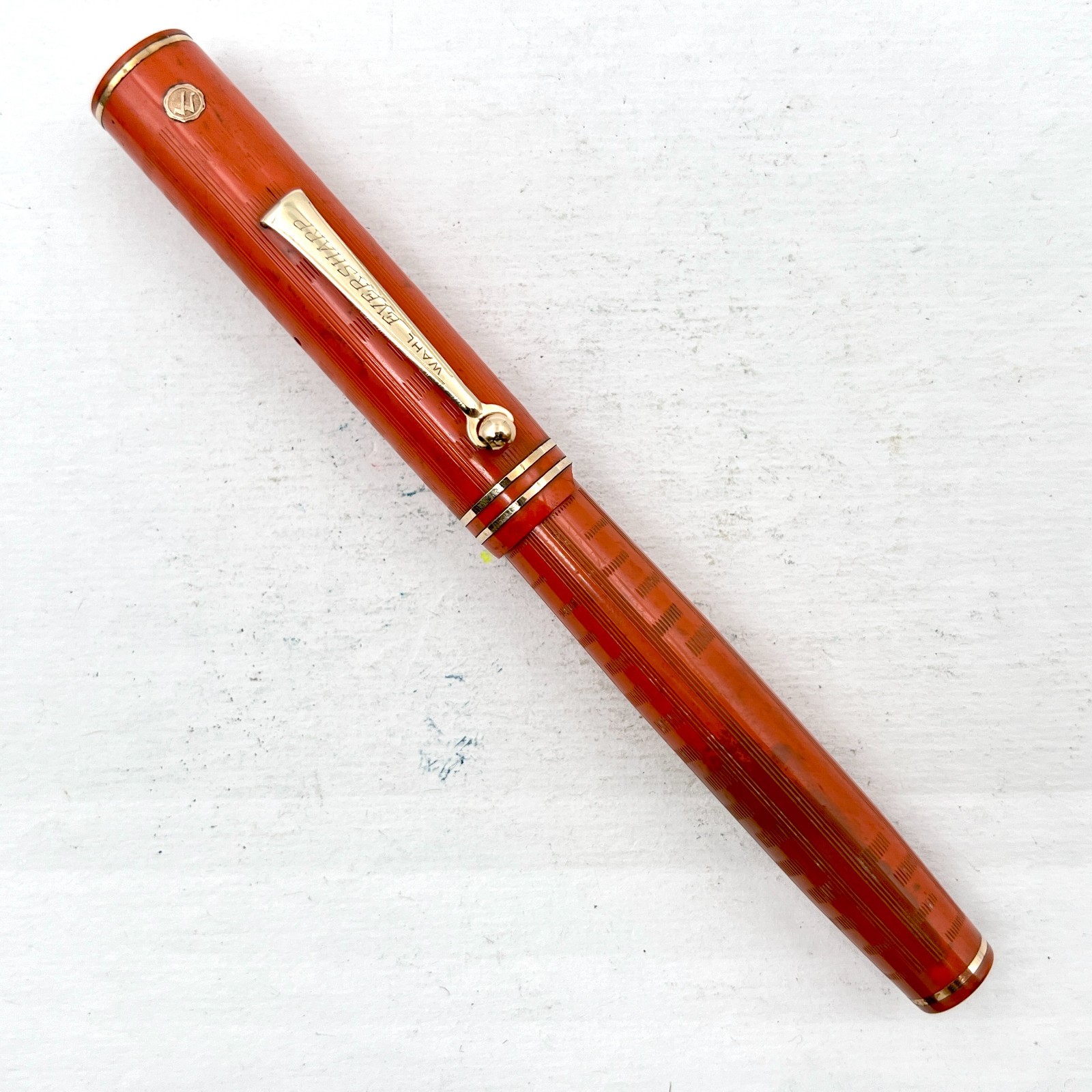 VTG Wahl Eversharp Gold Seal Fountain Pen Coral Greek Key (No Nib) Damaged AS IS