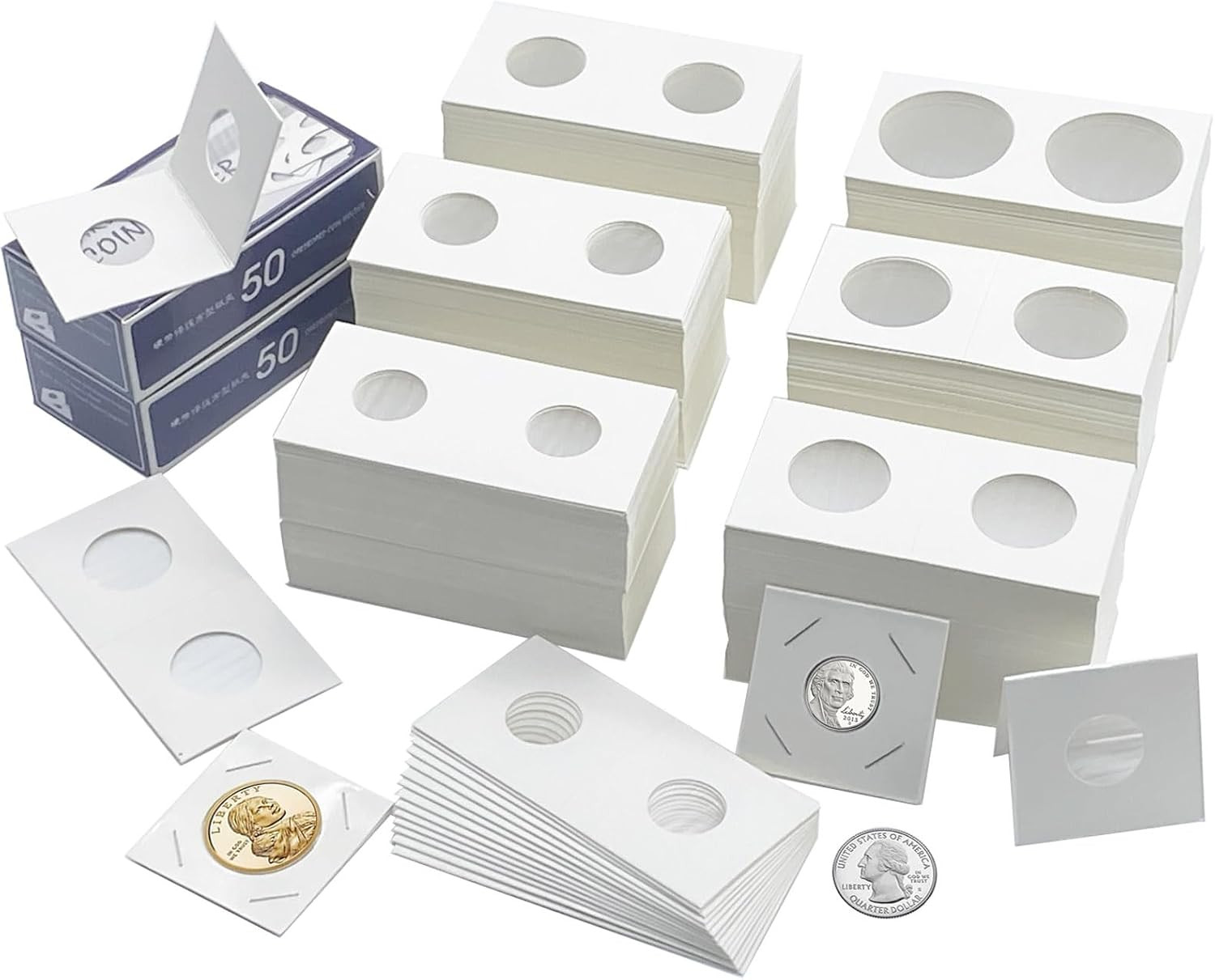 600PCS Coin Flips in 6 Sizes Cardboard Holders for Colletors 2x2