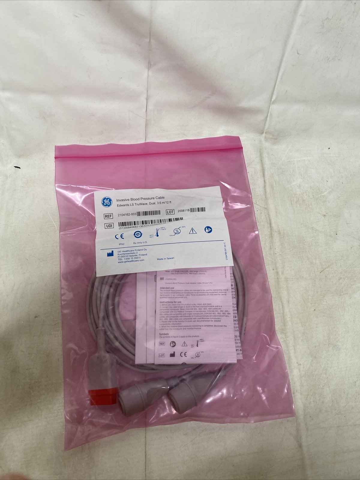 Invasive Pressure Cable, 3.6M, GE - 2104162-003 Invasive Pressure Cable, 3.6M, GE - 2104162-003