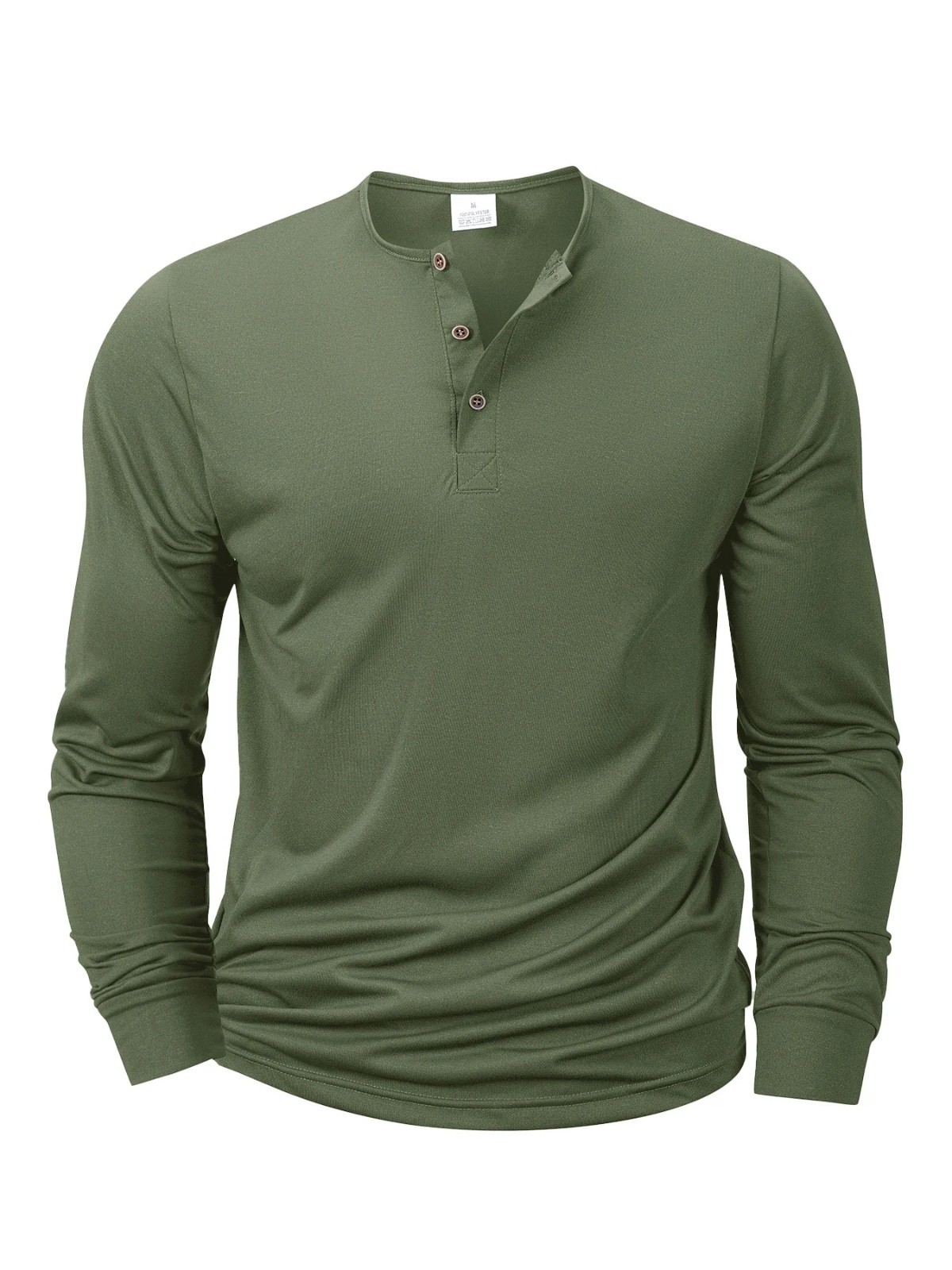 Men's Cotton Henley Shirt Long Sleeve Solid Color Casual Tee New