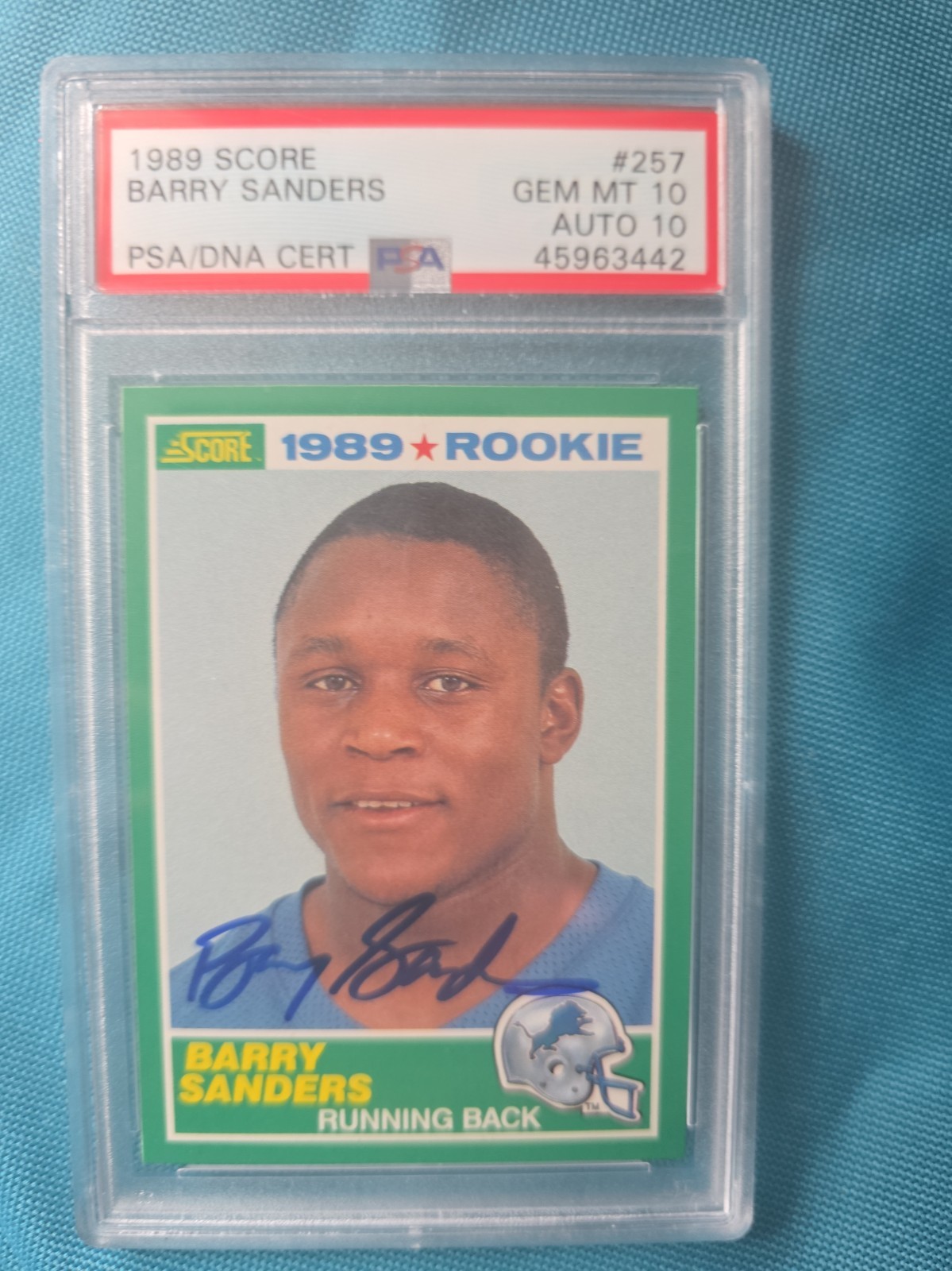 PSA/DNA CERTIFIED GEM MINT 10 / AUTO 10 /1989 SCORE ROOKIE CARD BARRY SANDERS 