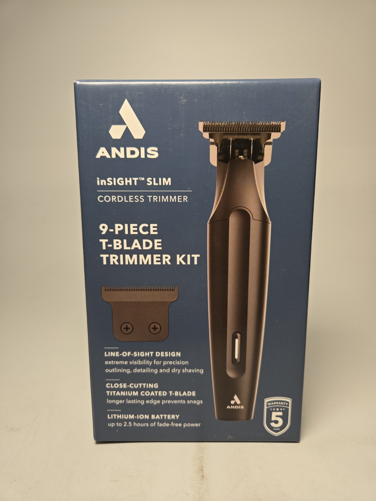 Andis inSIGHT Slim Cordless T Blade Trimmer 9pc Kit CLT-V Model 562072 Andis inSIGHT Slim Cordless T Blade Trimmer 9pc Kit CLT-V Model 562072