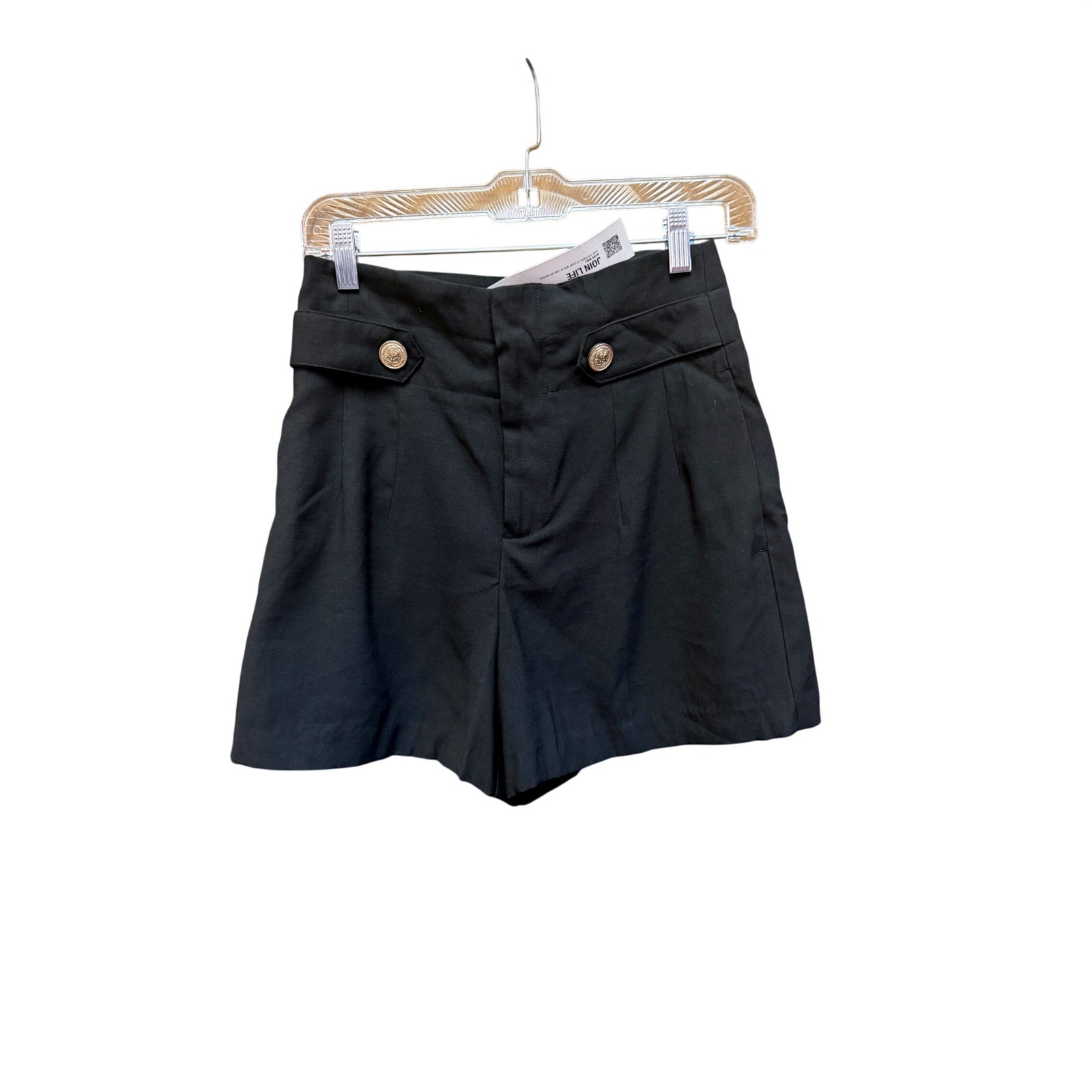 NWT Zara Black High Waisted Tailored Shorts Gold Crest Buttons XS NWT Zara Black High Waisted Tailored Shorts Gold Crest Buttons XS