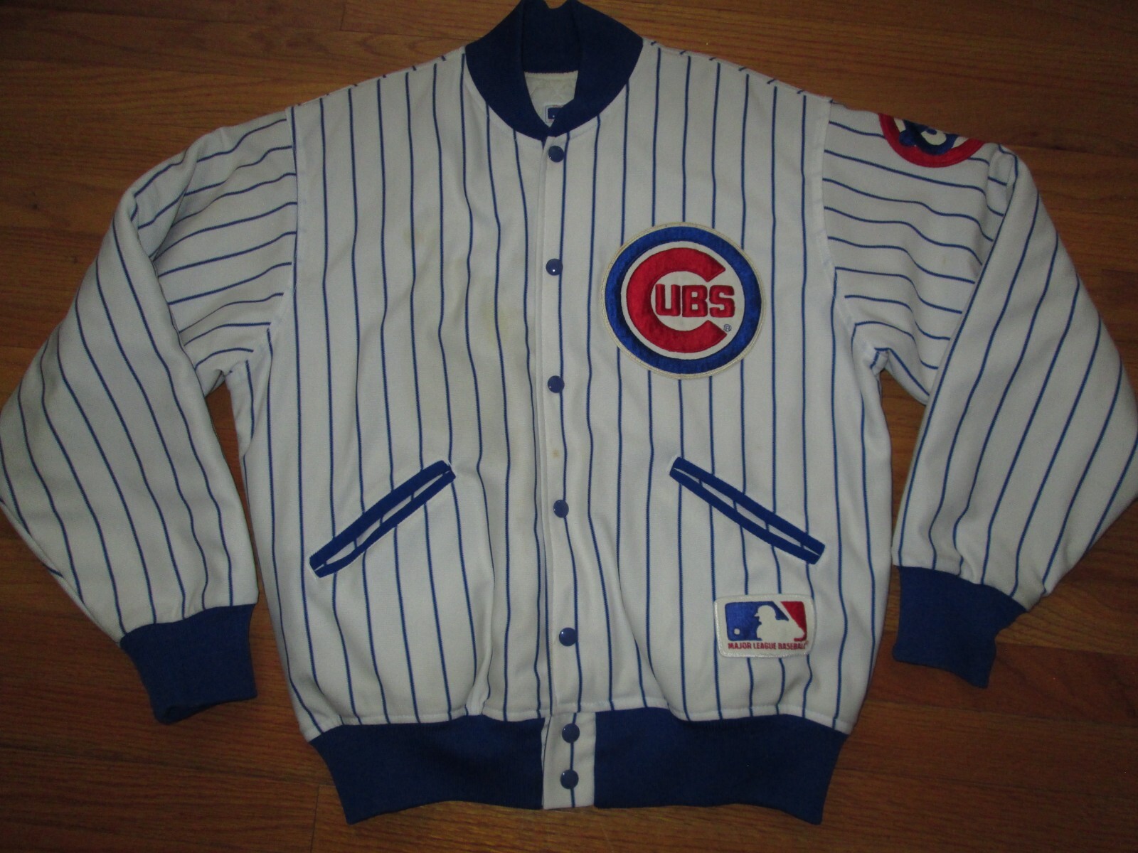 CHICAGO CUBS Vtg 1980s 90s FELCO Letterman Pin Stripe Jacket jersey L UNION MADE