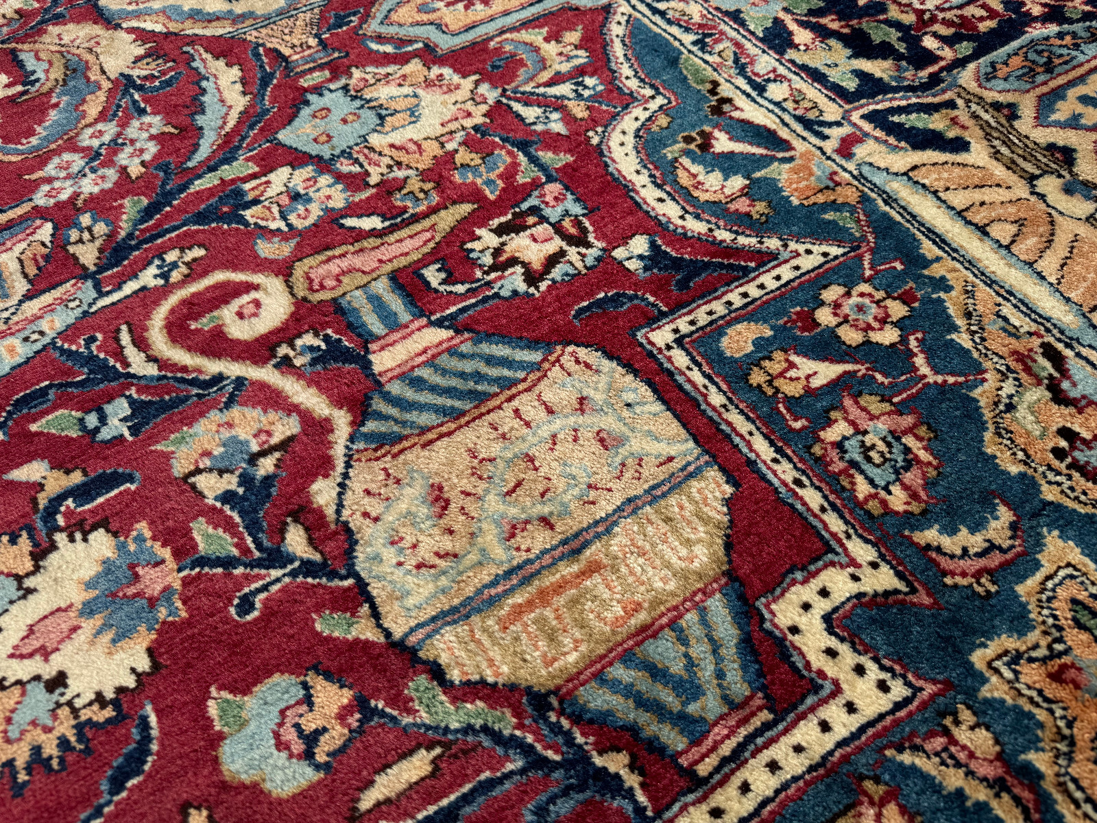 BIG ORIENTAL RUG ANTIQUE 10x13 FINE handmade vintage HAND-KNOTTED red blue 9x12