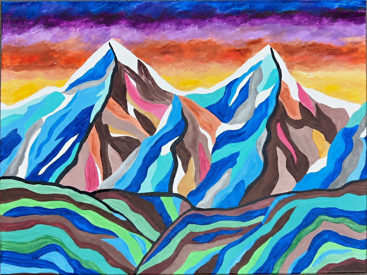 Original Acrylic Mountain Painting 18x24 Signed Colorful Landscape Canvas