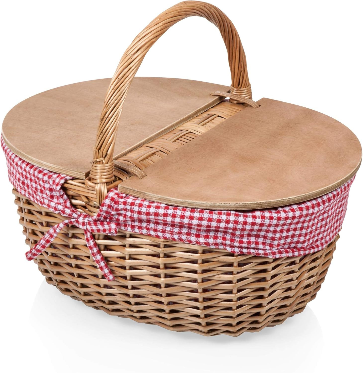 Country Picnic Basket, Sturdy Woven Wicker Basket with Customizable Split-Lid De