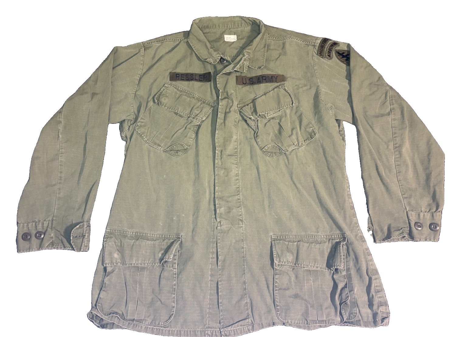 Vintage Vietnam War OG 107 Special Forces Airborne Jungle Jacket Large Reg 1970