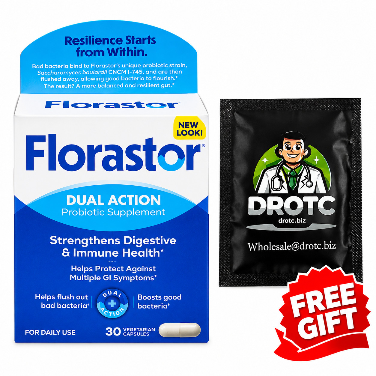 Florastor Dual Action Digestive & Immune Health 30 Capsules + Free Wipe EXP 6/27 Florastor Dual Action Digestive & Immune Health 30 Capsules + Free Wipe EXP 6/27