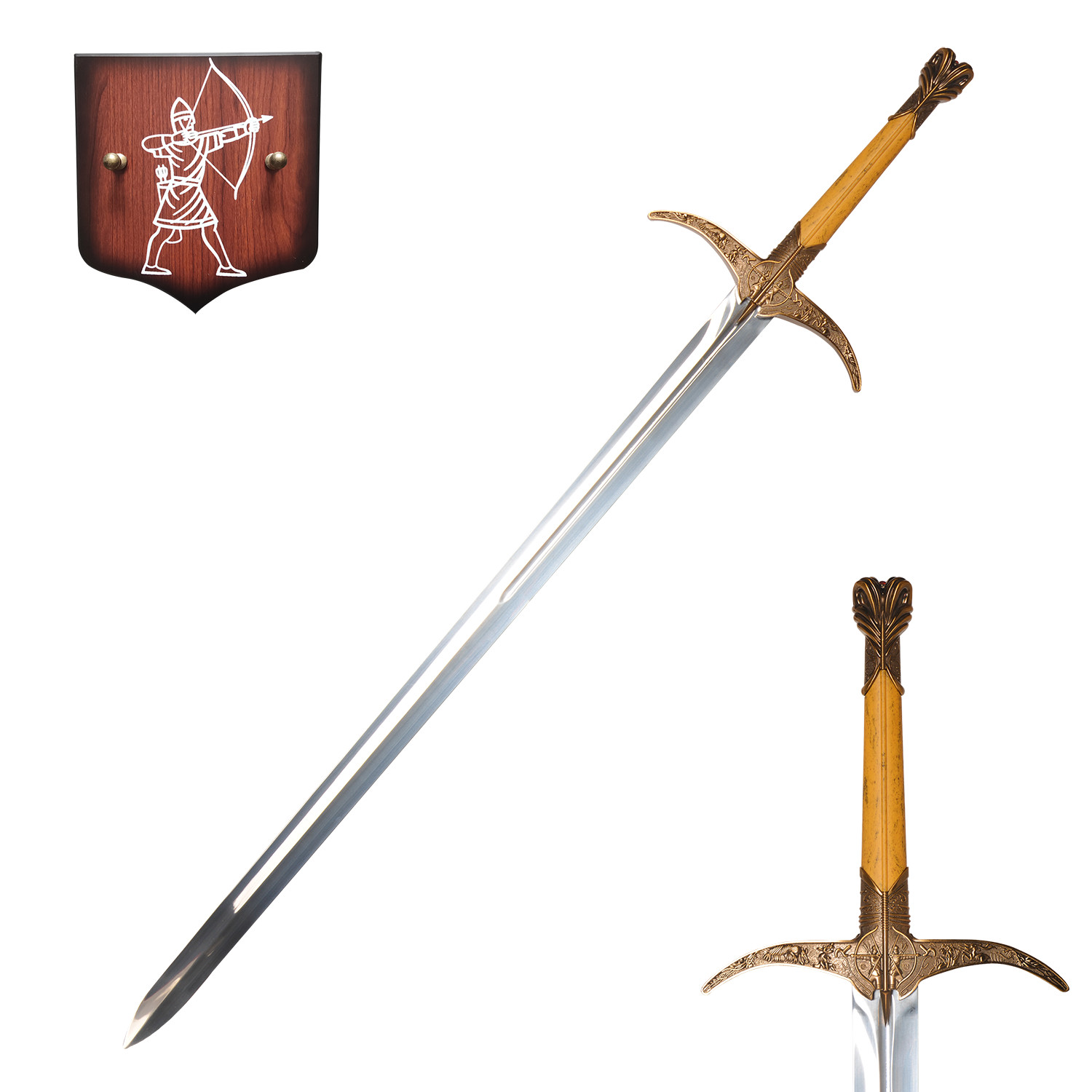 39.4 Inch Stainless Steel Medieval Heartsbane Sword with Display Plaque 39.4 Inch Stainless Steel Medieval Heartsbane Sword with Display Plaque