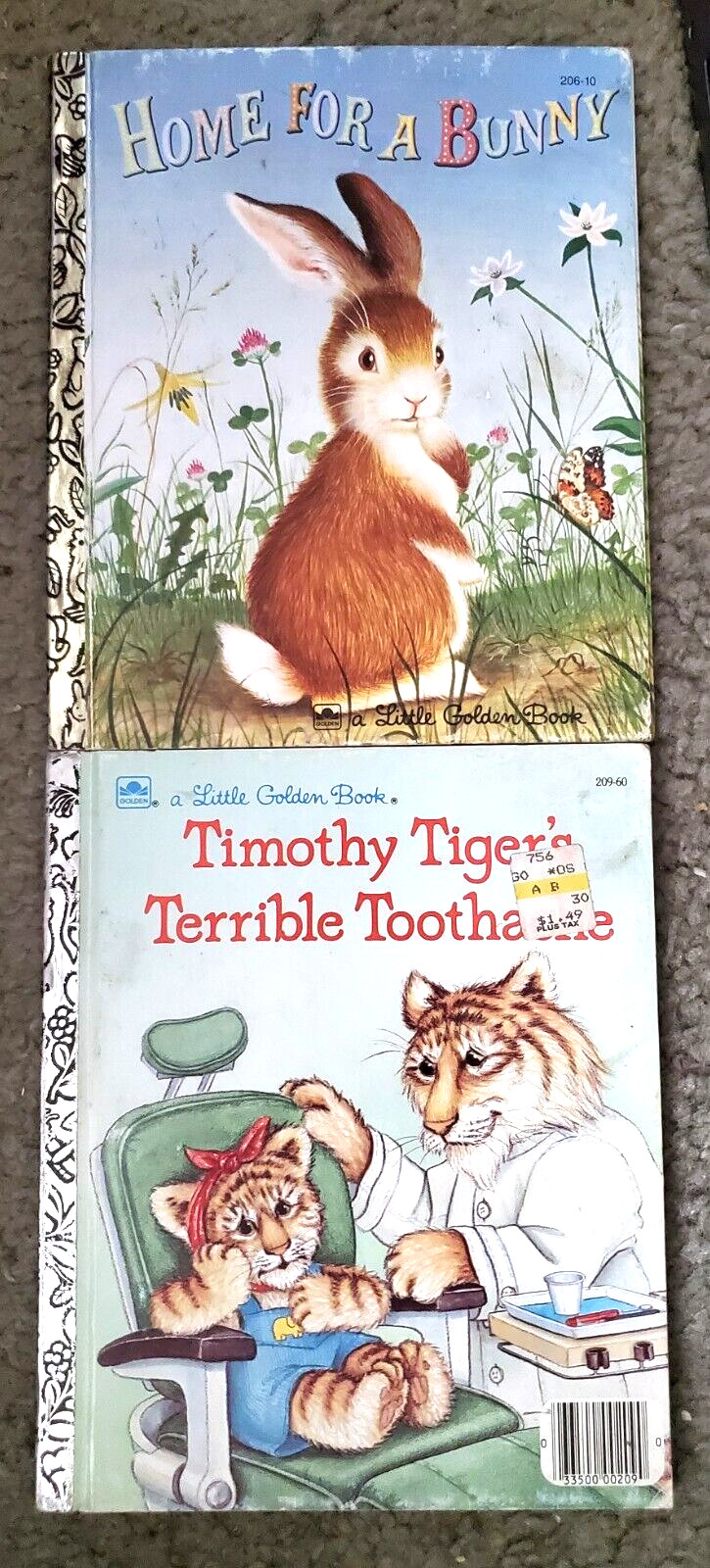 Vintage Little Golden Books-Home For a Bunny, Timothy Tiger\'s Terrible Toothache