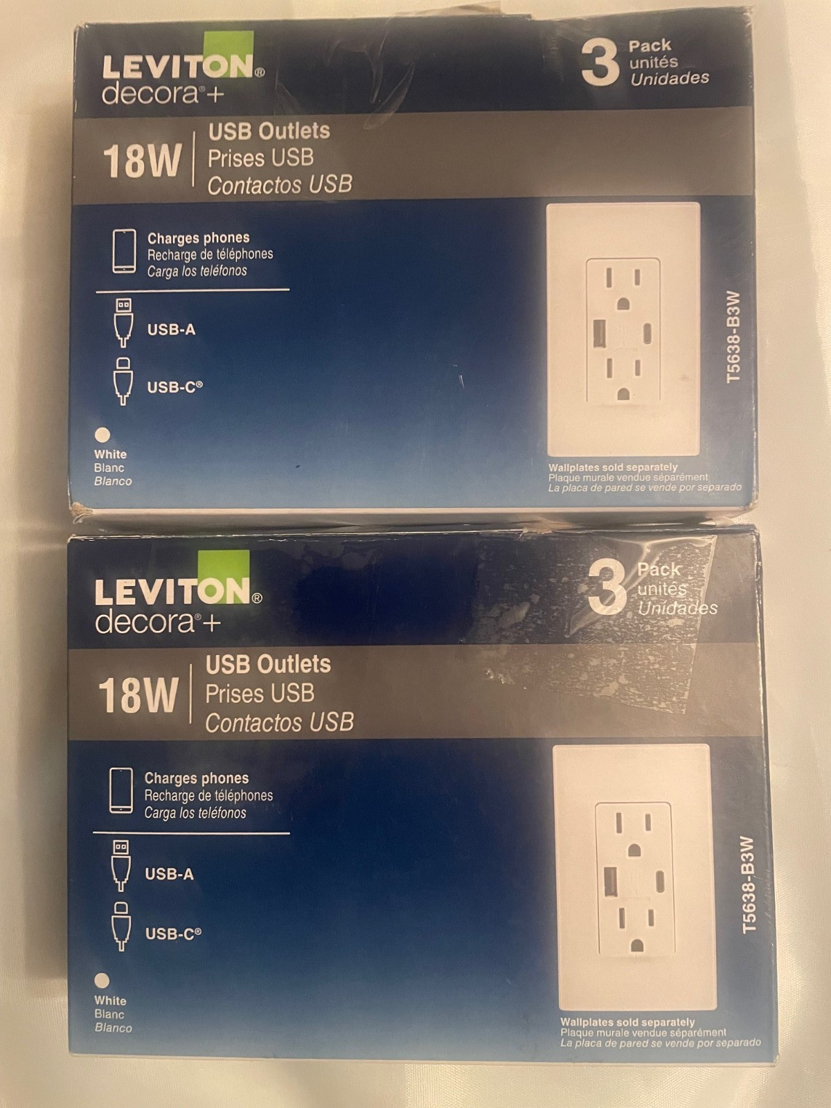 8 LEVITON OUTLETS T5638-B3W Tamper-Resistant 18W USB-A & USB-C Duplex 8 LEVITON OUTLETS T5638-B3W Tamper-Resistant 18W USB-A & USB-C Duplex
