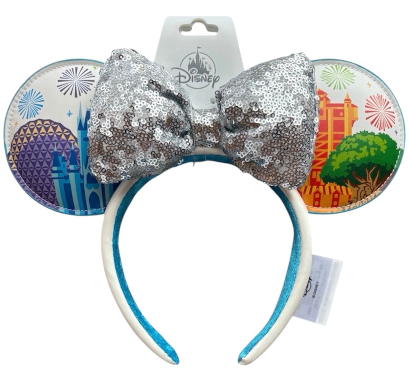 Disney World Minnie Four Parks One World Fireworks Ears Sequin Bow Headband NEW Disney World Minnie Four Parks One World Fireworks Ears Sequin Bow Headband NEW