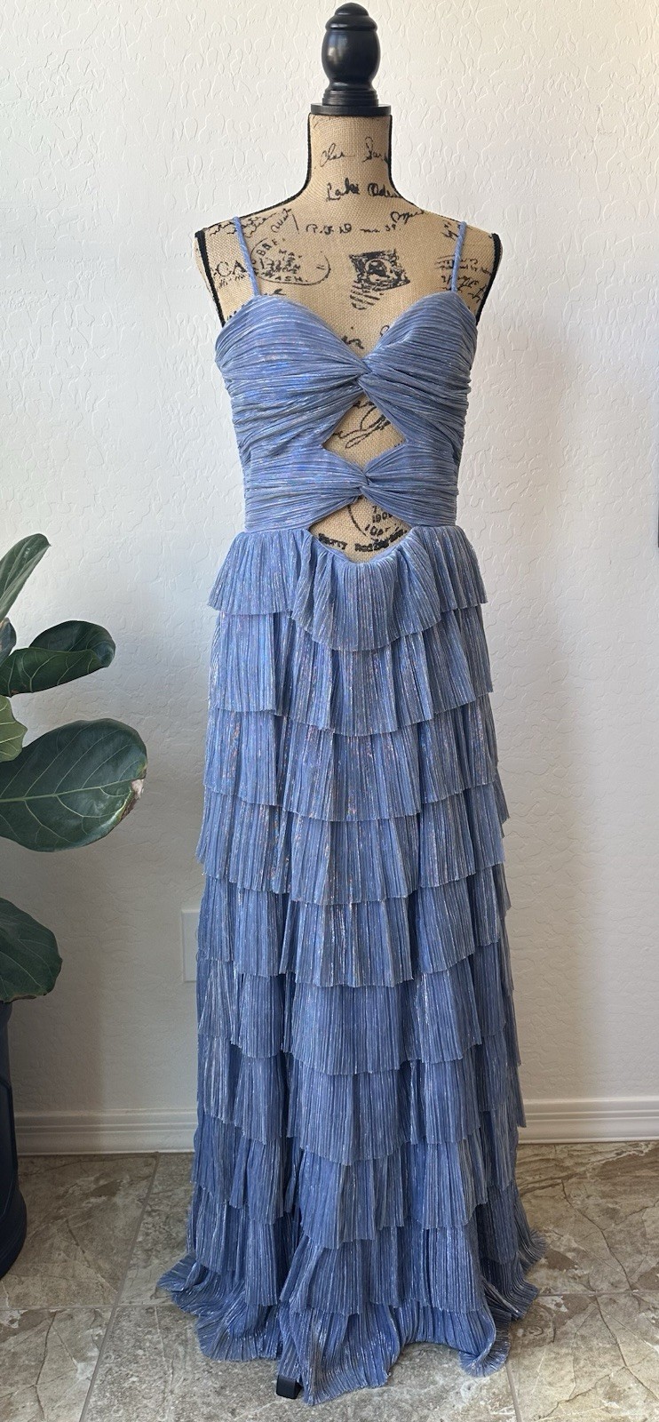 NWT Gianni Bini Metallic Tiered Grace Pulse Blue Chambray A Line Dress Size 8