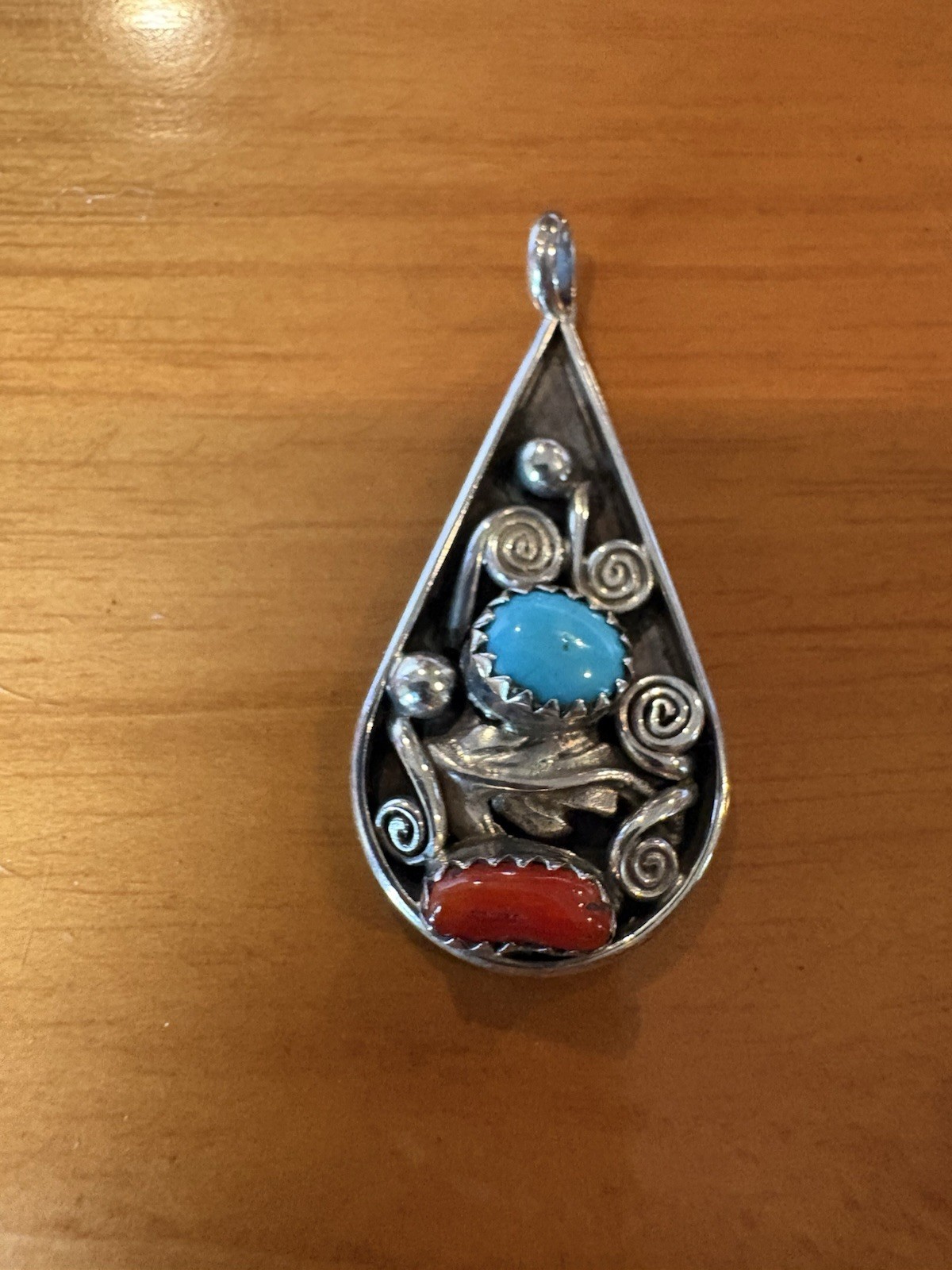 Vintage Marie Bahe Navajo sterling silver turquoise and coral pendant Vintage Marie Bahe Navajo sterling silver turquoise and coral pendant