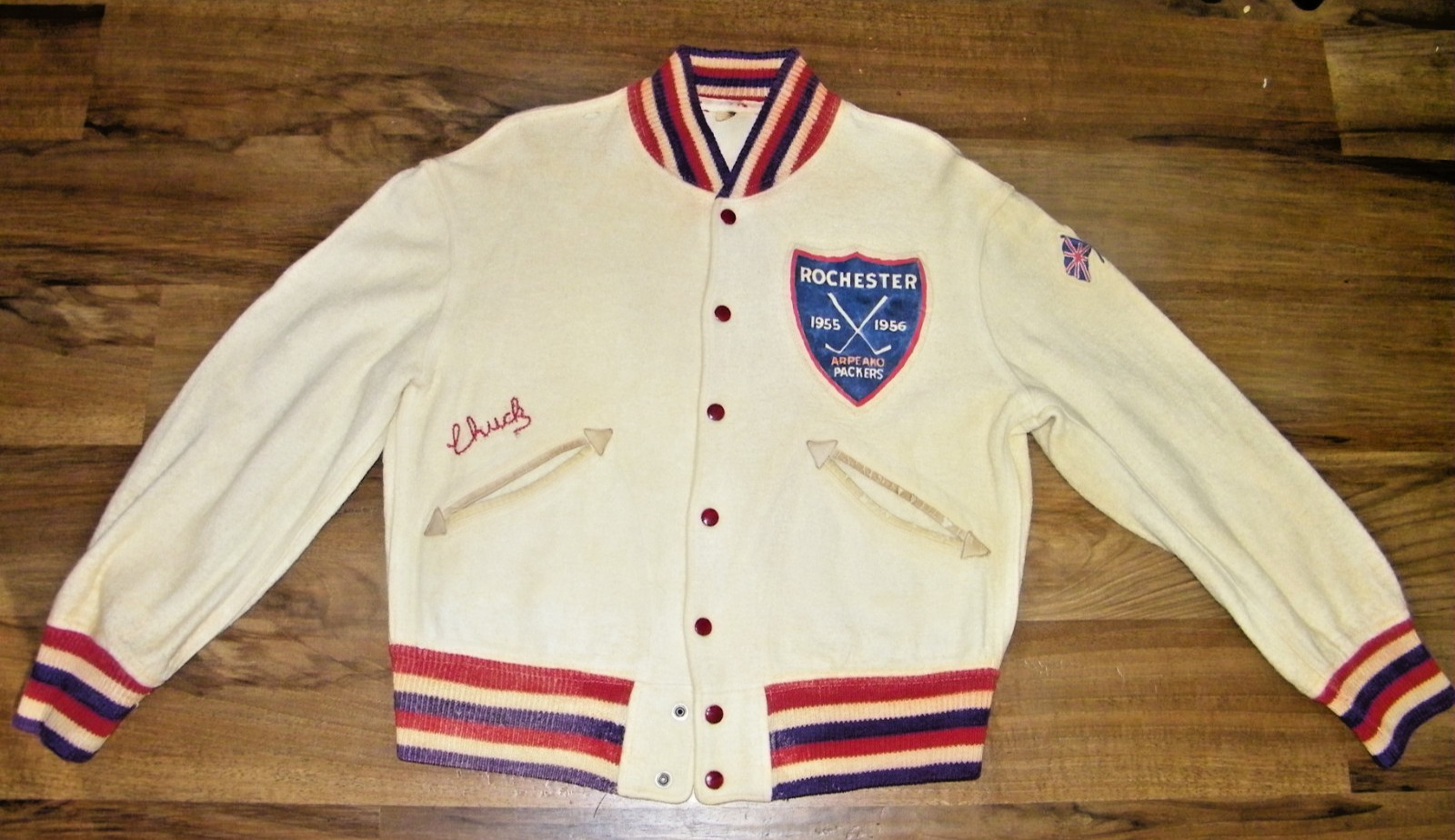 VINTAGE 1955-56 ROCHESTER ARPEAKO PACKERS WOOL PLAYER JACKET ROCHESTER AMERICANS VINTAGE 1955-56 ROCHESTER ARPEAKO PACKERS WOOL PLAYER JACKET ROCHESTER AMERICANS