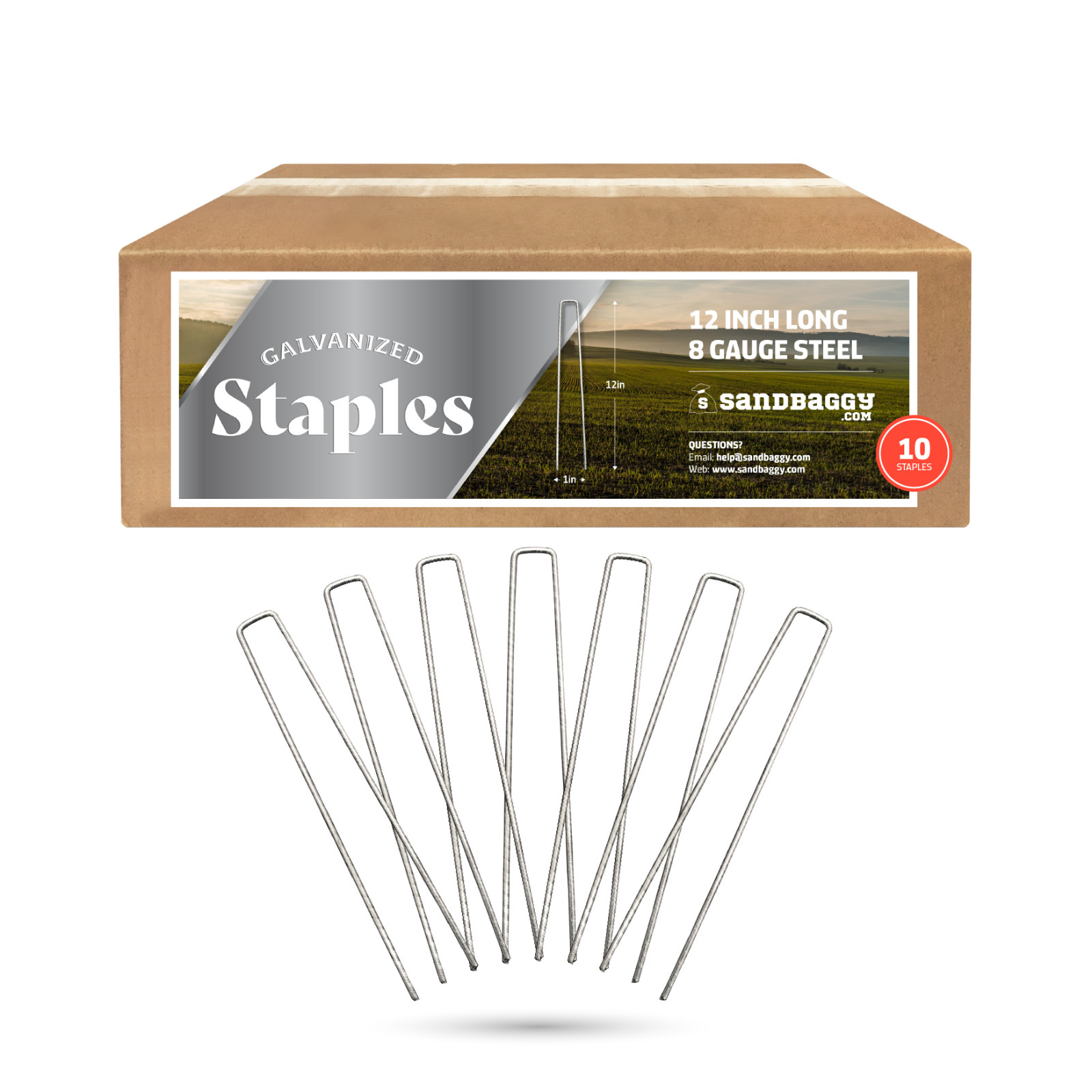 Sandbaggy 12 Inch RUST FREE Landscape Staples ~ SOD Stakes Fabric Pins - 8 Gauge