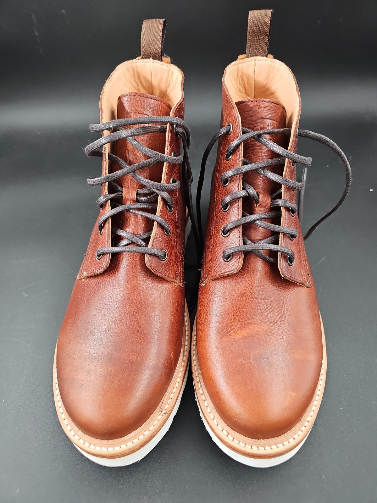 Wilcox Kern Boots 12 Brown & White Full-Grain Leather Wedge Sole Goodyear Welt Wilcox Kern Boots 12 Brown & White Full-Grain Leather Wedge Sole Goodyear Welt