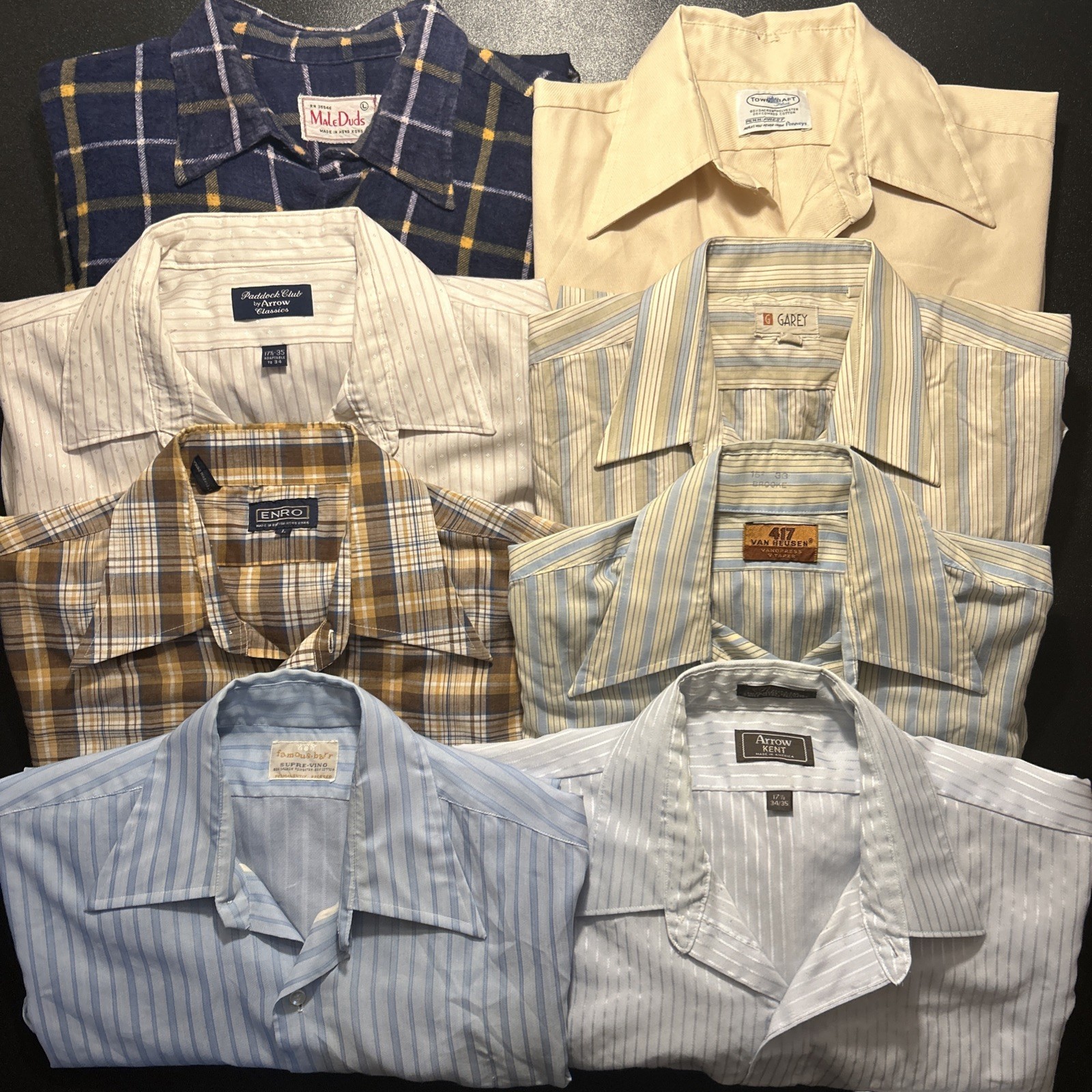 Vintage 60s 70s Retro Shirt Lot Of 8 Shirts Mod Disco Big Collar Button