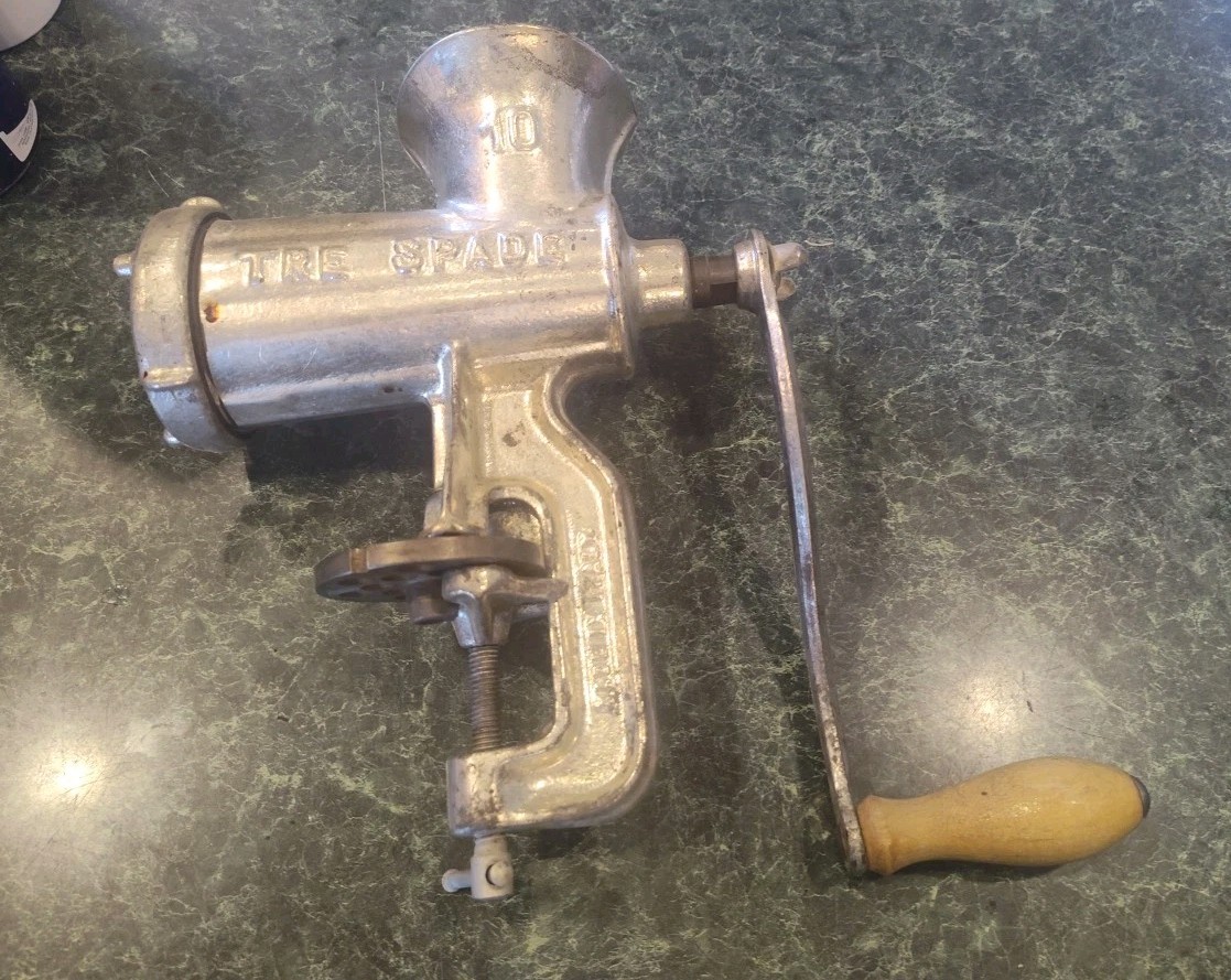 Vintage Tre Spade No. 10 Meat Grinder Counter Mount ~ Made In Italy Vintage Tre Spade No. 10 Meat Grinder Counter Mount ~ Made In Italy