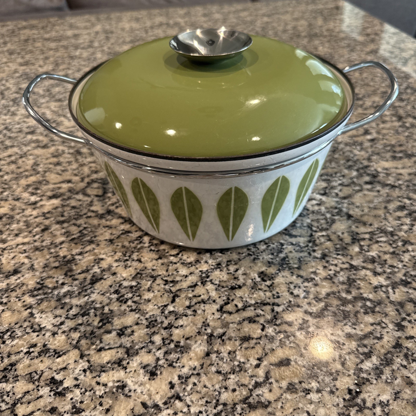 VTG Cathrineholm Norway Lotus Enamel Dutch Oven Casserole Dish Green RARE VTG Cathrineholm Norway Lotus Enamel Dutch Oven Casserole Dish Green RARE