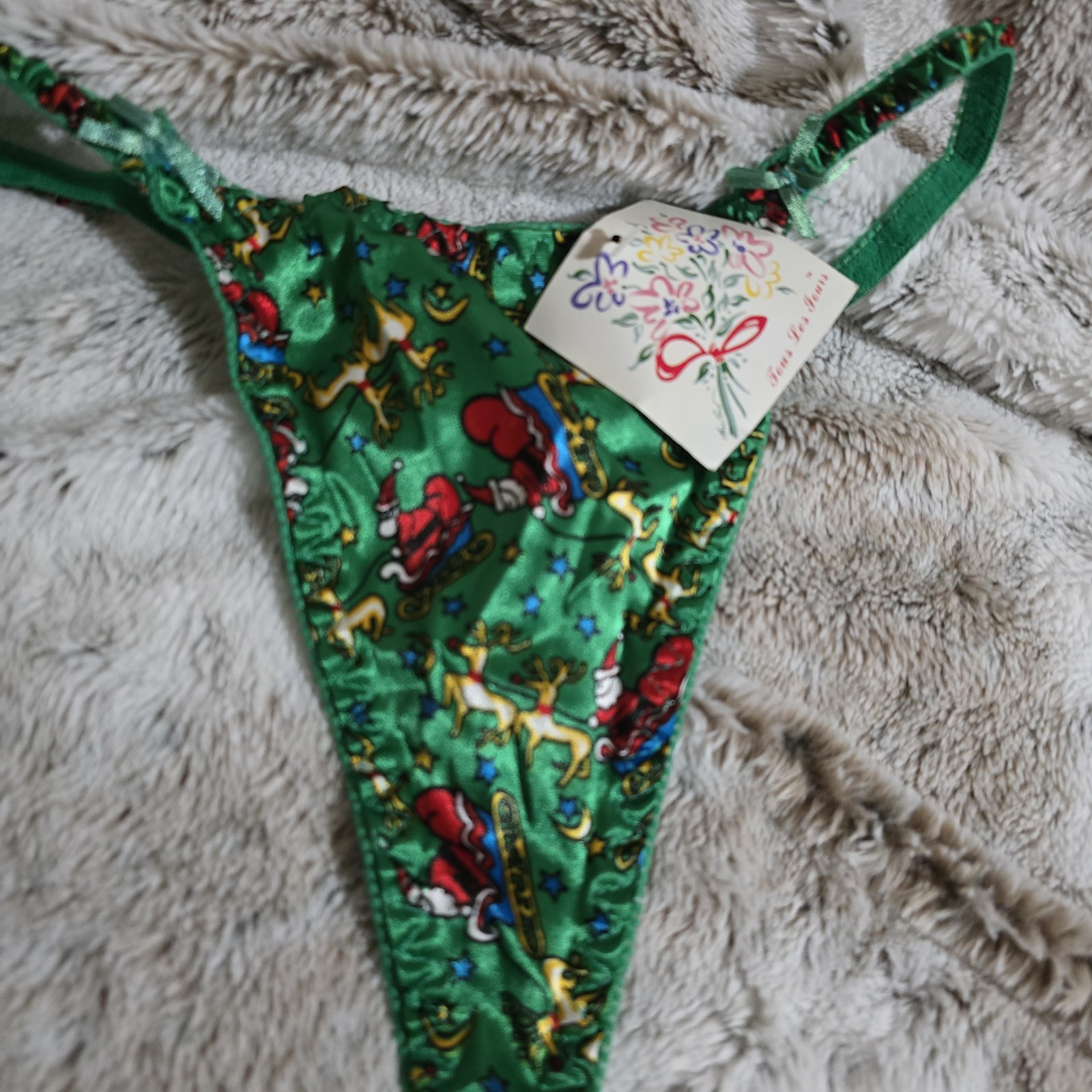 Vintage Sears Christmas Thong Panties Satin Santa Reindeer OSFA NWT Holiday Vintage Sears Christmas Thong Panties Satin Santa Reindeer OSFA NWT Holiday