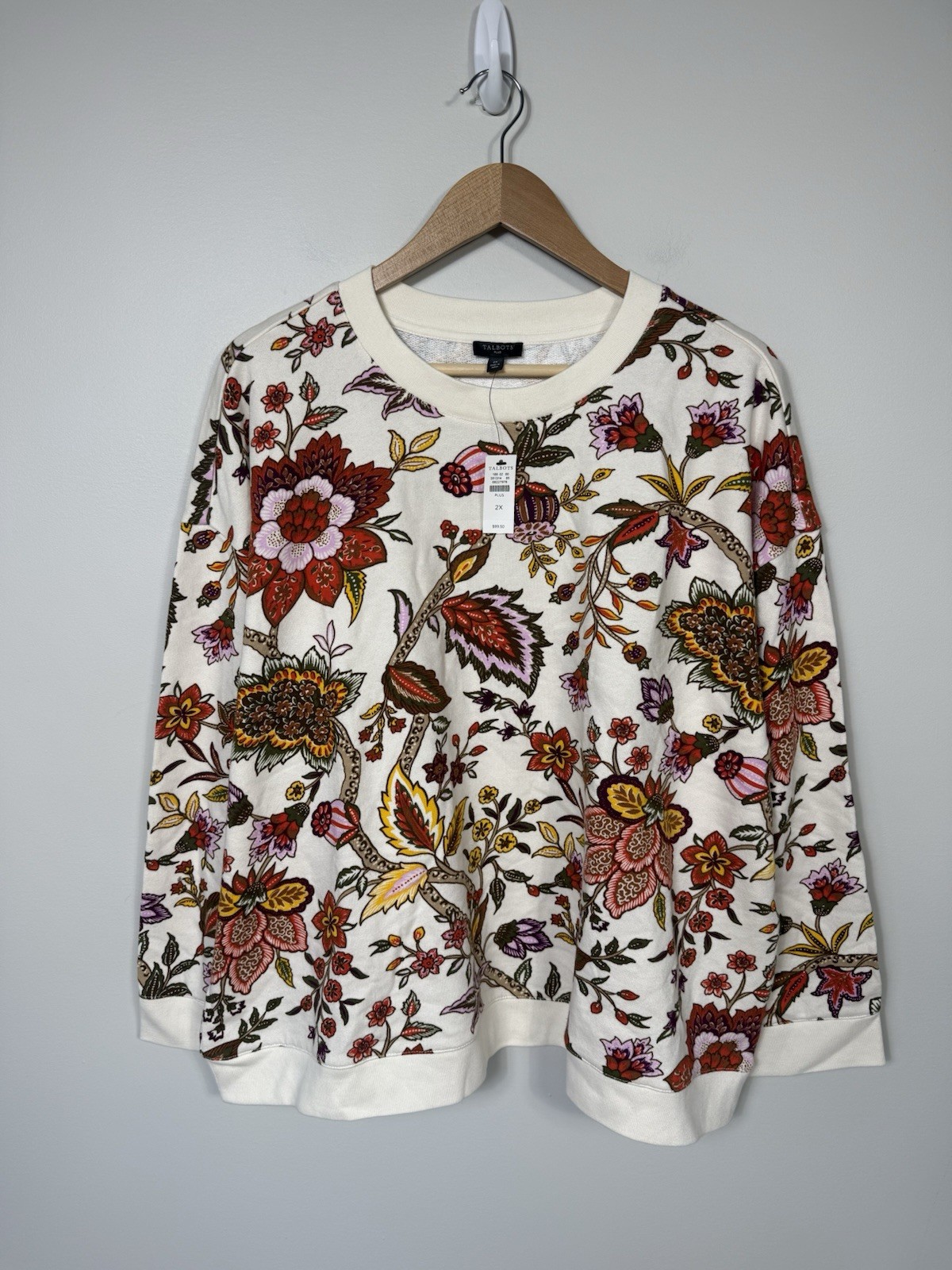 Talbots NWT 2X Floral Sweatshirt French Terry Pullover Ivory Cotton Fall Top Talbots NWT 2X Floral Sweatshirt French Terry Pullover Ivory Cotton Fall Top