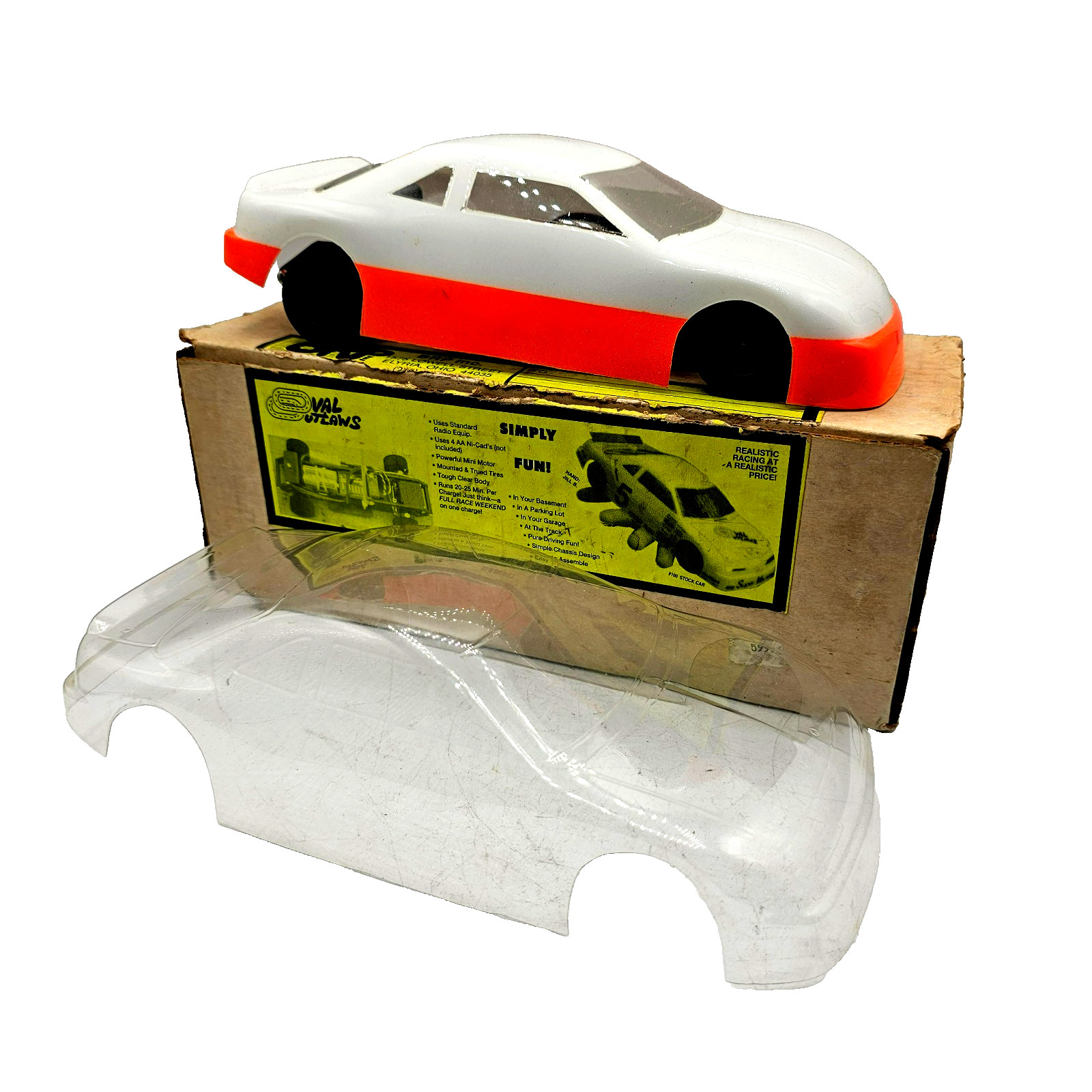 Vintage BRP Oval Outlaws stock car #100 1/18th scale w/ two bodies, decals, +
