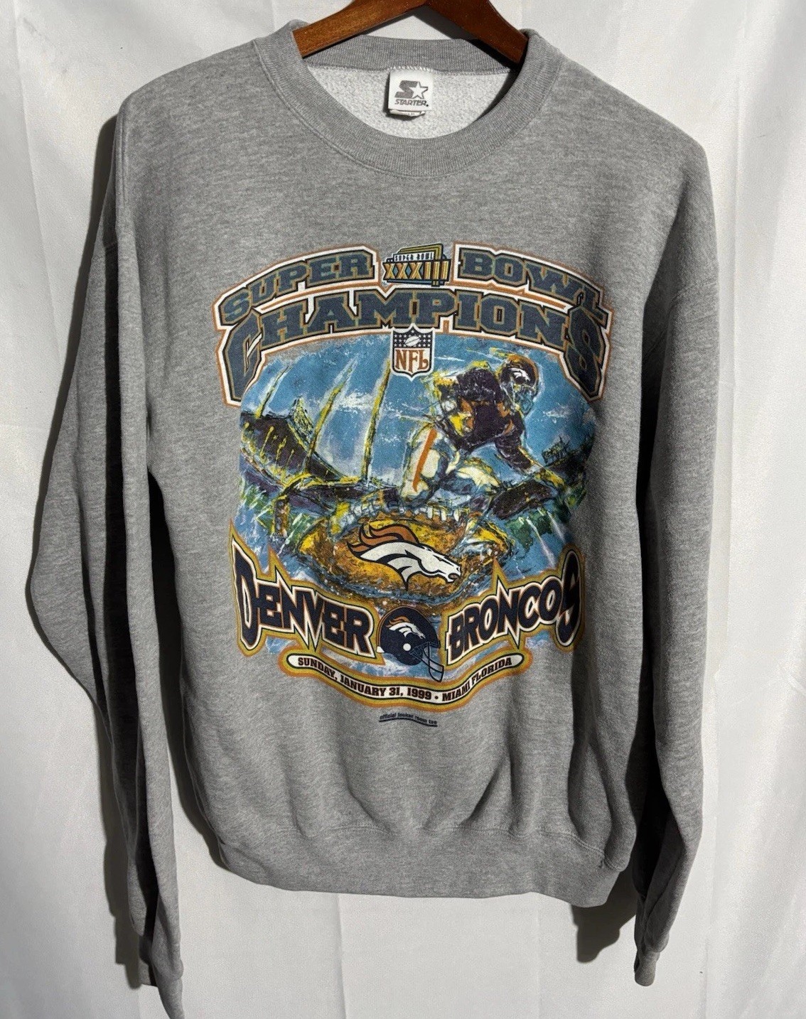 Starter 1999 Denver Broncos Sz M Sweatshirt Super Bowl 33 Champs USA Made Starter 1999 Denver Broncos Sz M Sweatshirt Super Bowl 33 Champs USA Made