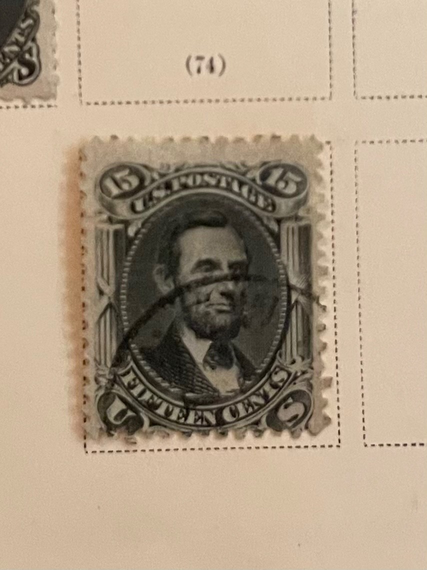 1866 U.S. Used Scott #77 Black 15 Cent Abraham Lincoln Stamp CV $170.00 1866 U.S. Used Scott #77 Black 15 Cent Abraham Lincoln Stamp CV $170.00