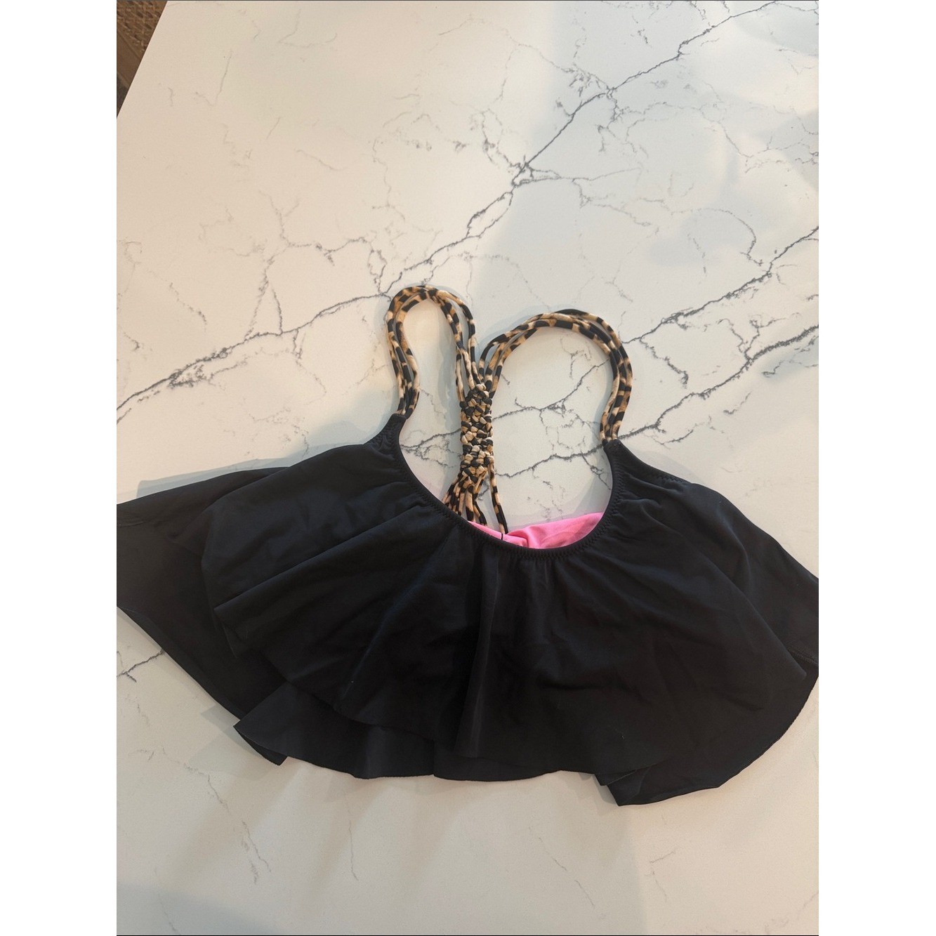 PINK Victoria\'s Secret Black Bikini Top with Pink Lining and Leopard Straps PINK Victoria\'s Secret Black Bikini Top with Pink Lining and Leopard Straps