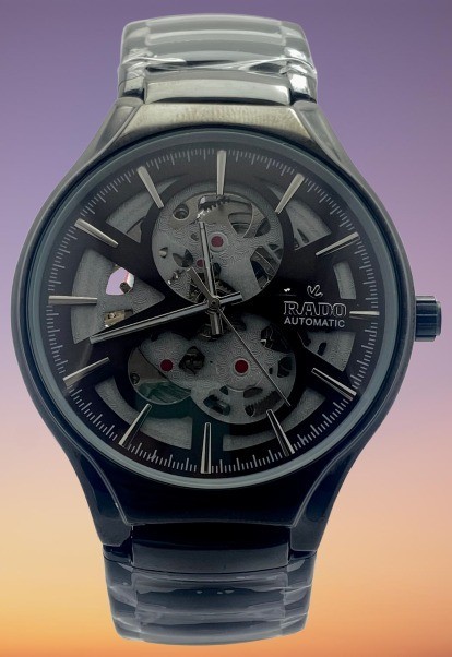 Very Rare Look Rado Skeleton Dial Automatic Working Men's Black-Tone Wristwatch
