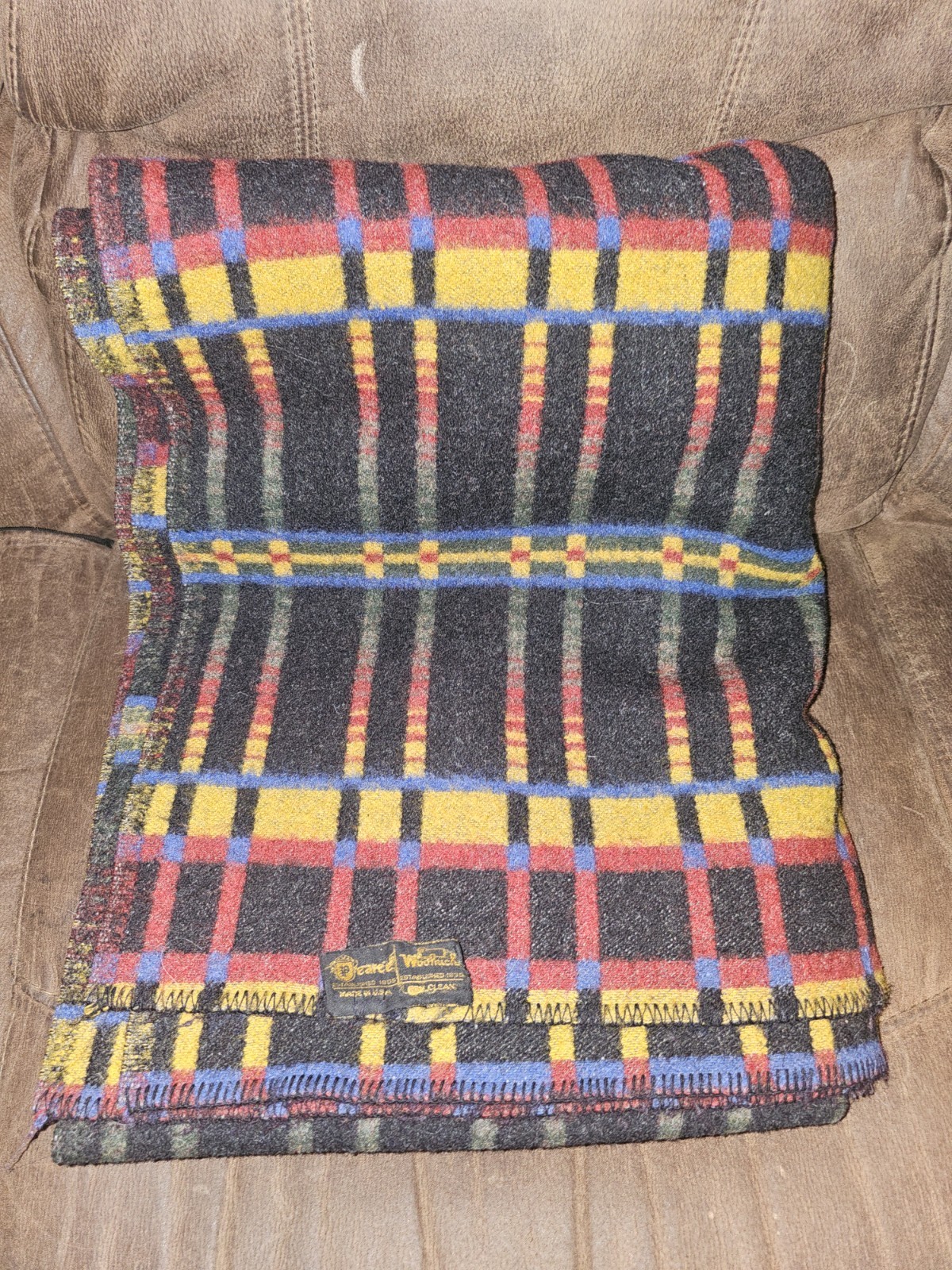 Vintage WOOLRICH PEARCE Wool Blanket Plaid Stripes Made USA Reverse Weave 84x64 Vintage WOOLRICH PEARCE Wool Blanket Plaid Stripes Made USA Reverse Weave 84x64