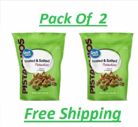 Great Value Roasted & Salted Pistachios 16oz Bag – 2 Pack Resealable Fresh Snack Great Value Roasted & Salted Pistachios 16oz Bag – 2 Pack Resealable Fresh Snack