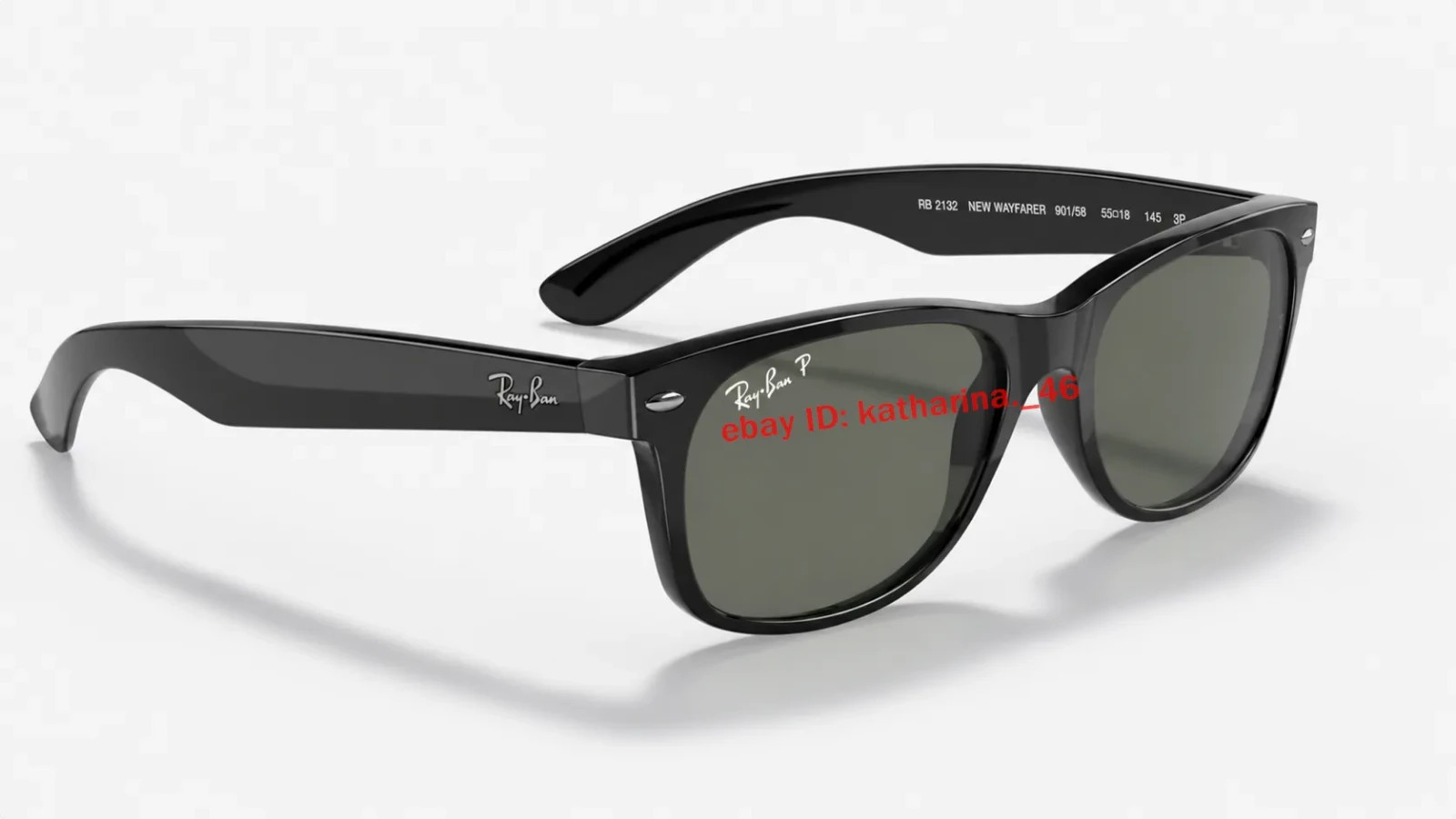 Ray-Ban RB2132 901/58 New Wayfarer Green Polarized Sunglasses Polished Black