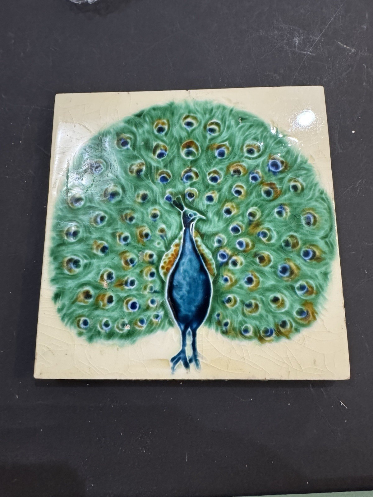 Vtg Colorful Peacock Ceramic Tile Vtg Colorful Peacock Ceramic Tile