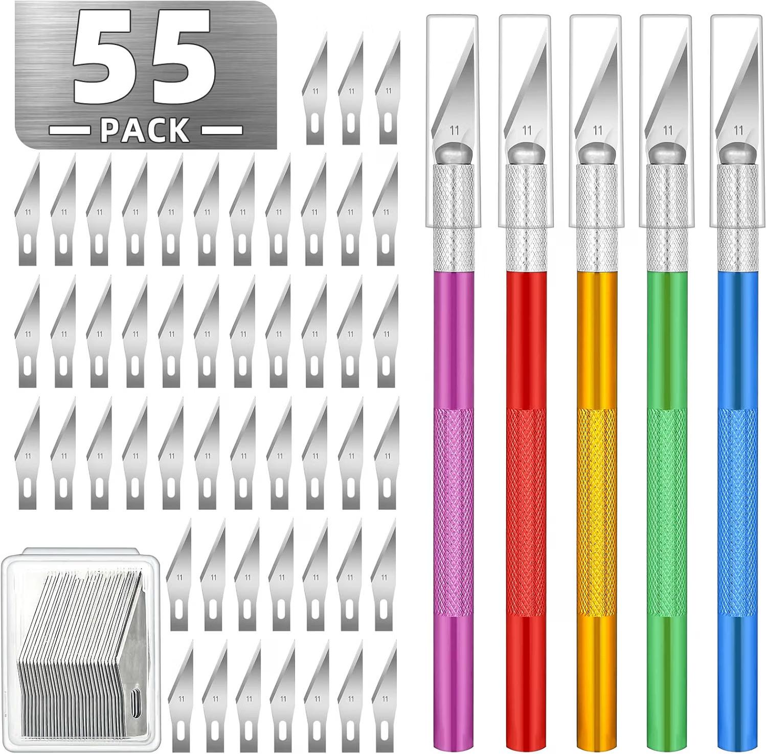 55 Pack Exacto Knife, Hobby Knife Set with 5 Craft Knives and 50 Precision 55 Pack Exacto Knife, Hobby Knife Set with 5 Craft Knives and 50 Precision