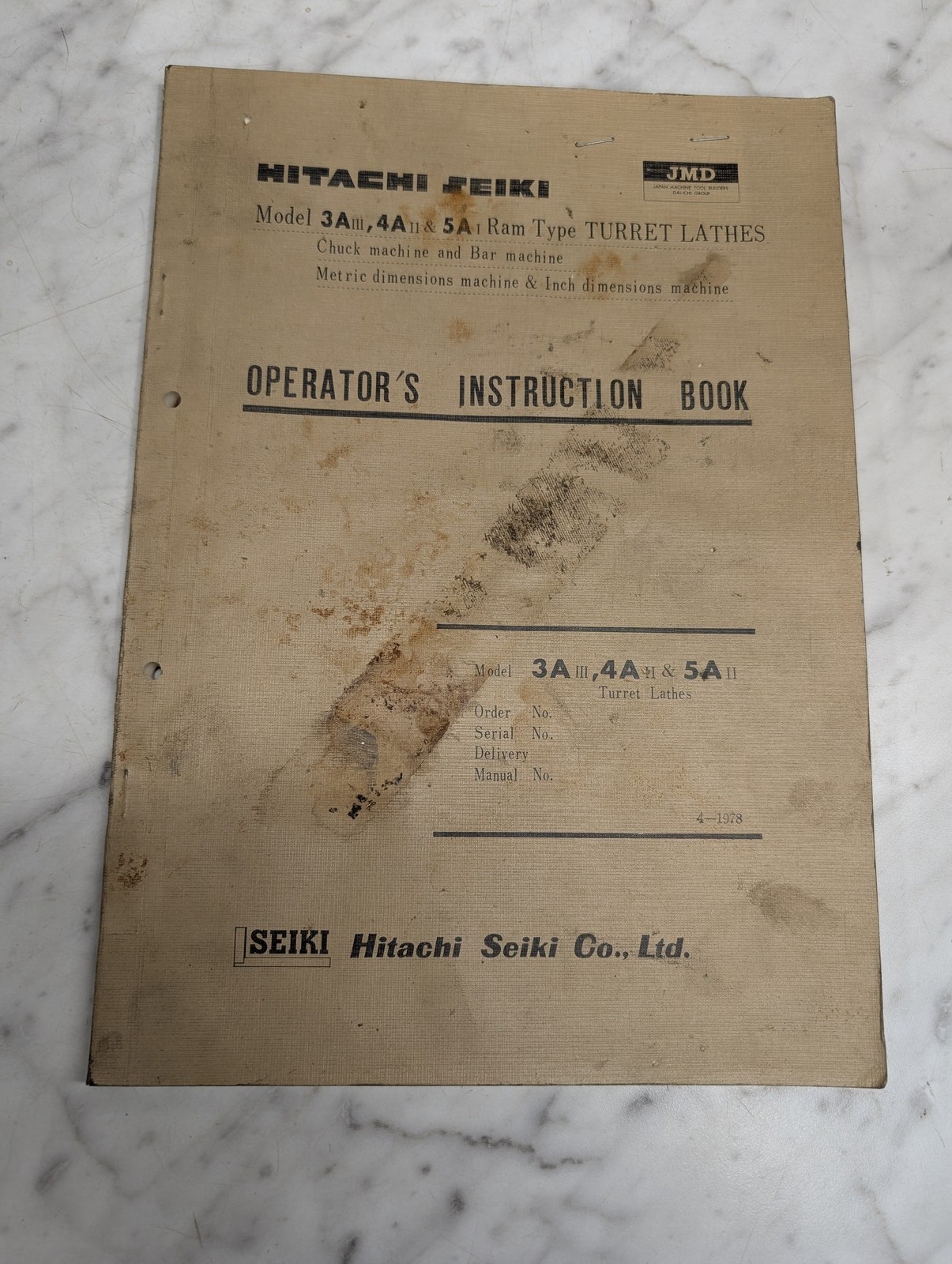 HITACHI SEIKI 3A 4A 5A RAM TYPE TURRET LATHE OPERATORS INSTRUCTION BOOK MANUAL