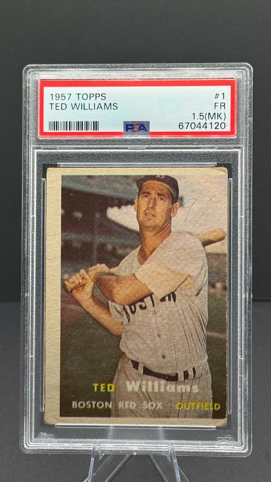 TED WILLIAMS 1957 Topps #1. PSA Graded 1.5 (MK). Red Sox Card. TED WILLIAMS 1957 Topps #1. PSA Graded 1.5 (MK). Red Sox Card.